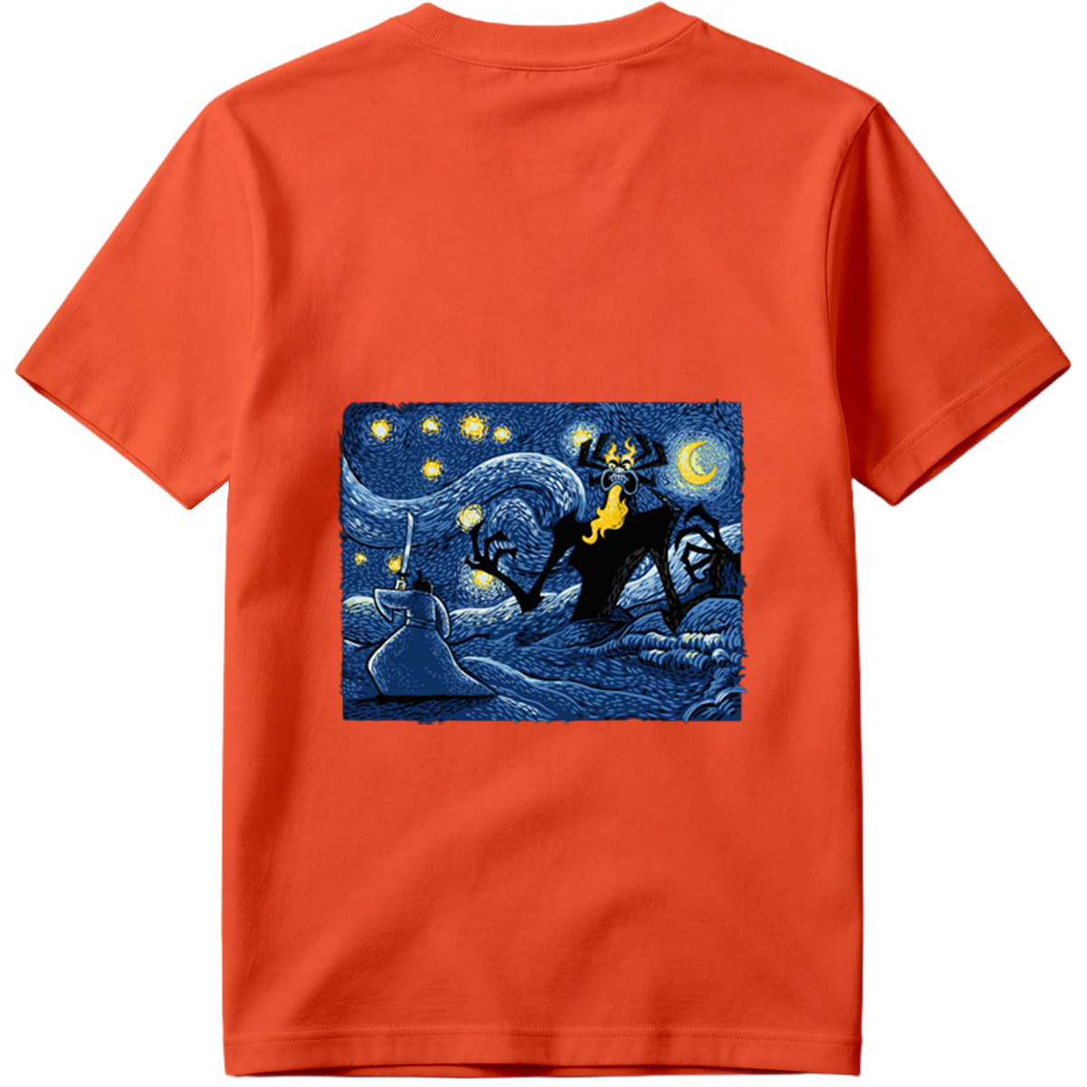 Samurai vs. Fiery Spider in Starry Night - Tee
