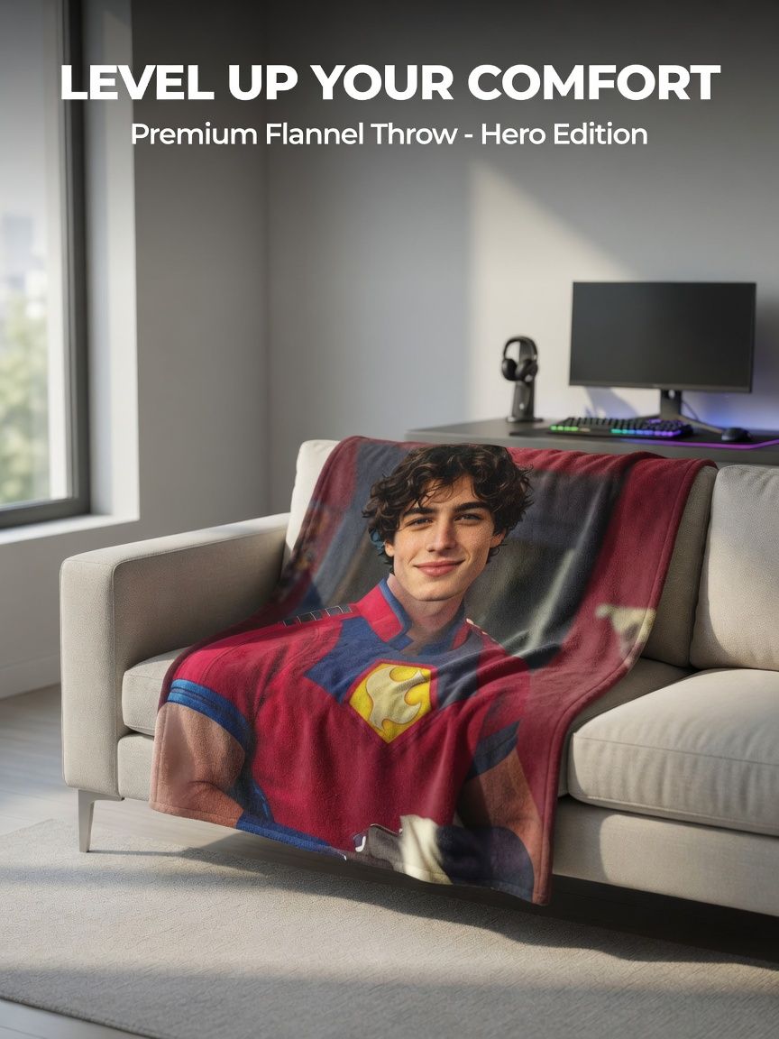 Custom Photo Portrait Flannel Fleece Blanket, Personalized Soft Anti-Pilling Throw for Couch Bed Travel Gift
