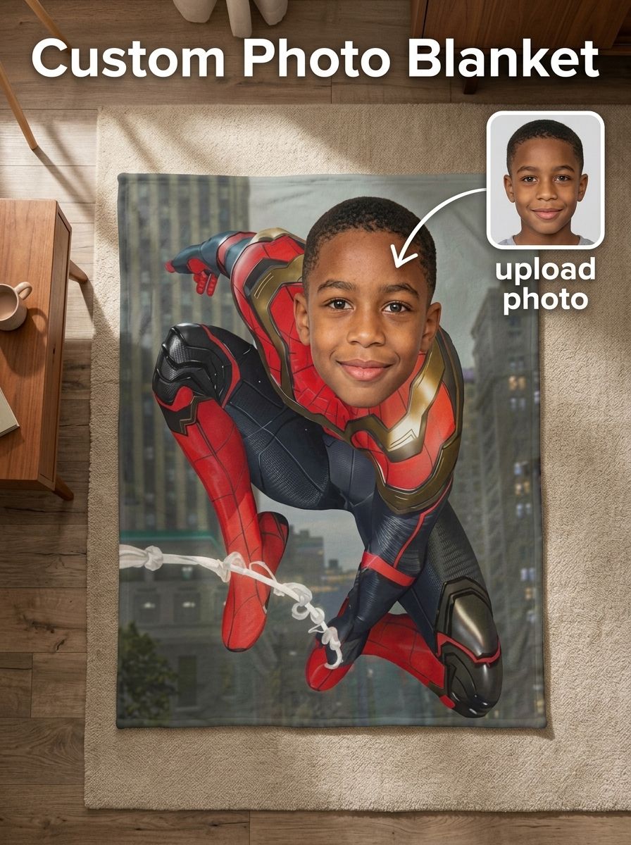 Custom Face Photo Blanket Personalized Superhero Flannel Throw Ultra Soft Fleece Blanket Cozy Gift