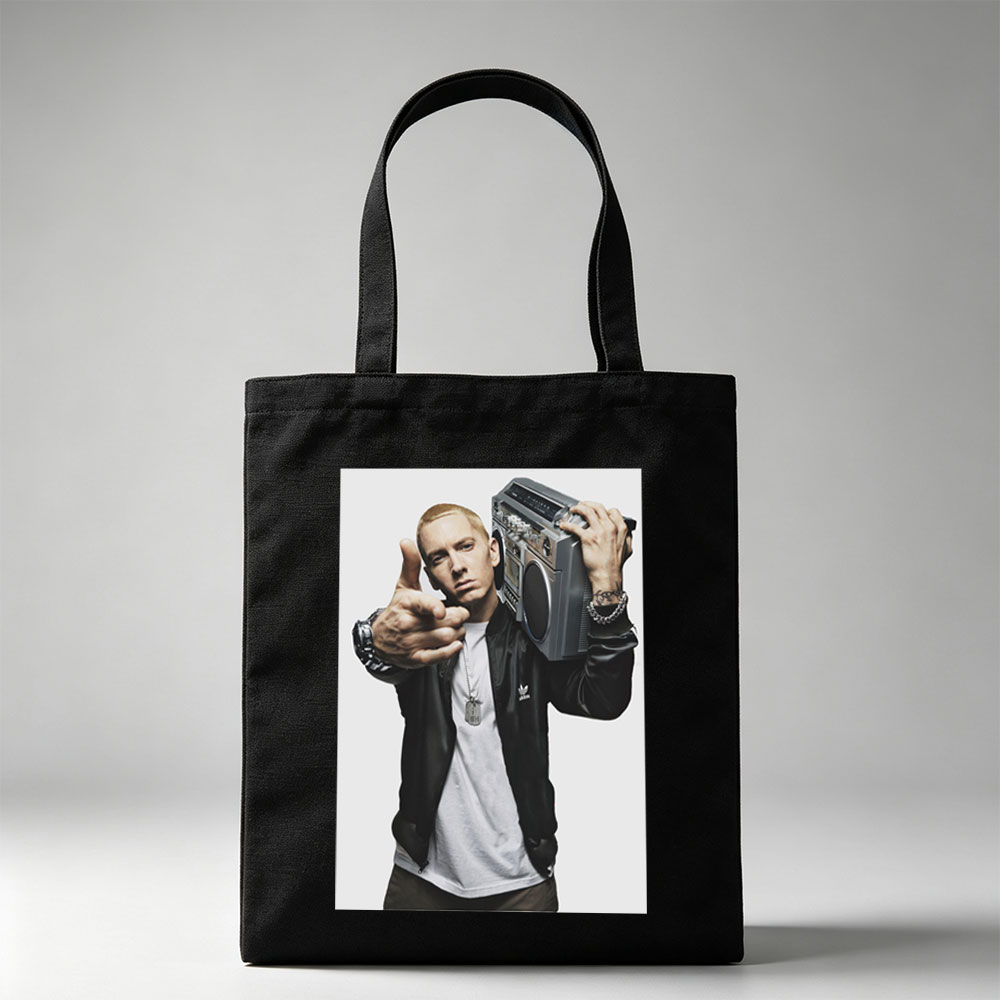 Eminem Holding Boombox Pointing at Camera in Iconic Pose - Canvas tote bags