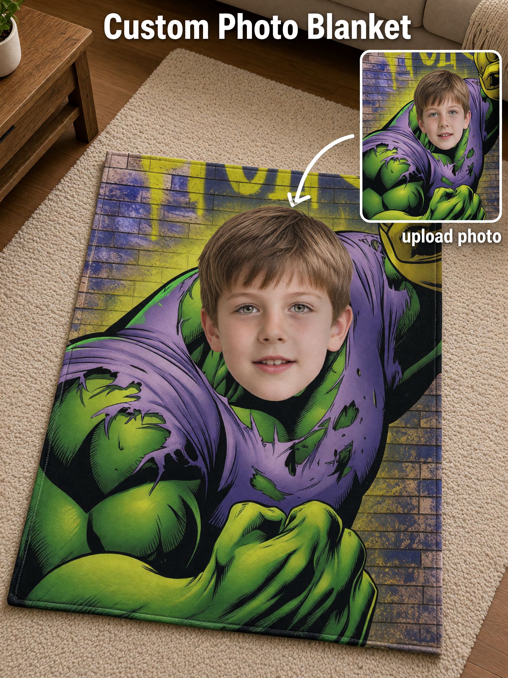 Custom Face Photo Blanket Superhero Comic Flannel Fleece Throw Soft Anti-Pilling Bed Blanket Personalized Gift