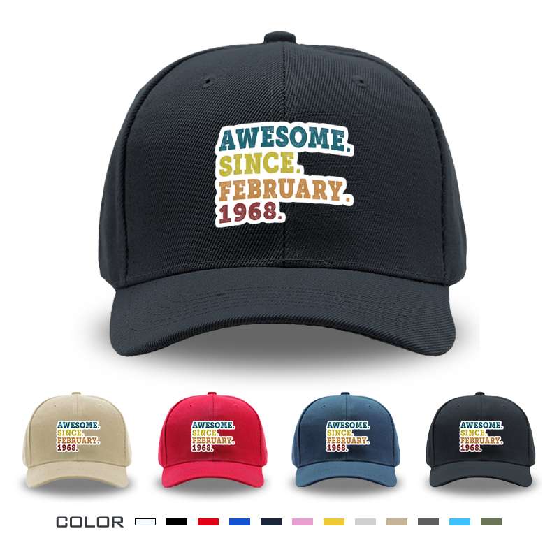1pc New Baseball Cap Awesome Since February 1968 Print Unisex Adjustable Hat for Outdoor Activities Adults Casual Wear Fashion Statement Accessories