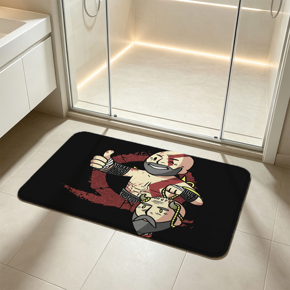 Kratos and Ares in Chibi Style, Mythological Warriors with Bold Expressions - Flannel floor mat
