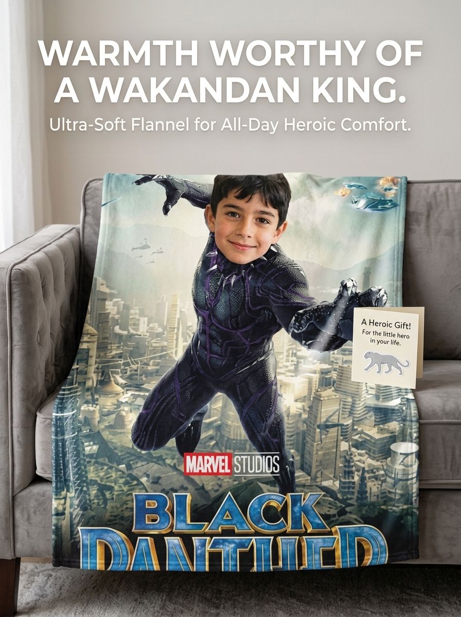 Custom Face Superhero Flannel Fleece Blanket Ultra Soft Cozy Personalized Throw Blanket Ideal Gift for Kids and Family