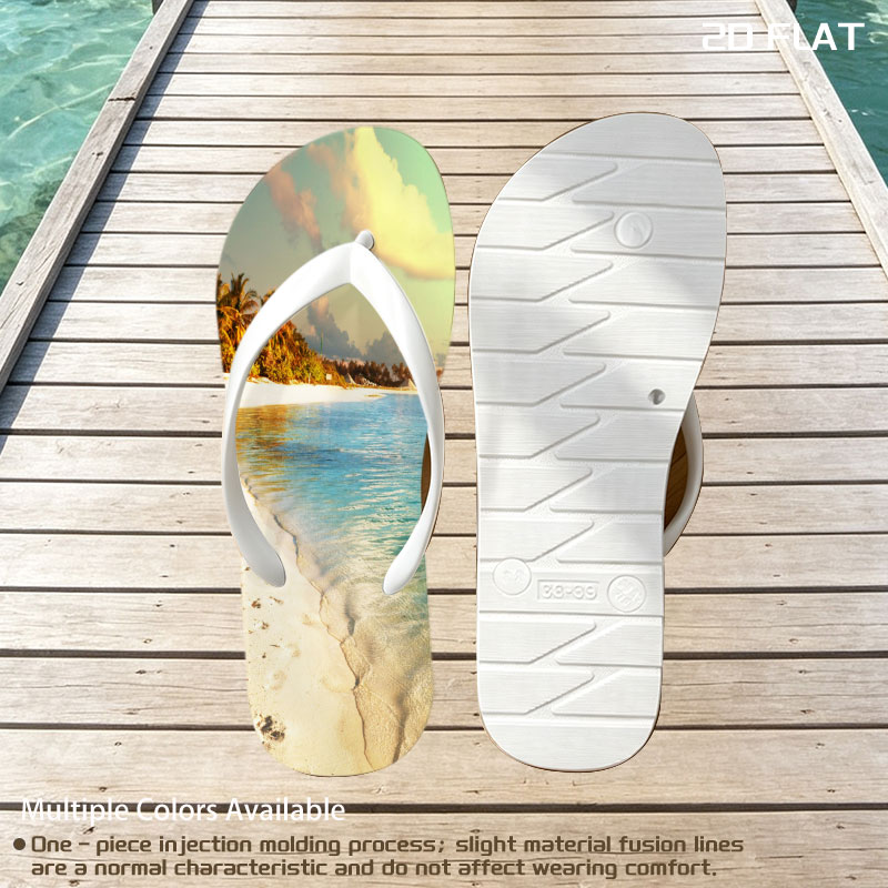 Tropical Beach with Clear Water and Palm Trees -  flip-flops