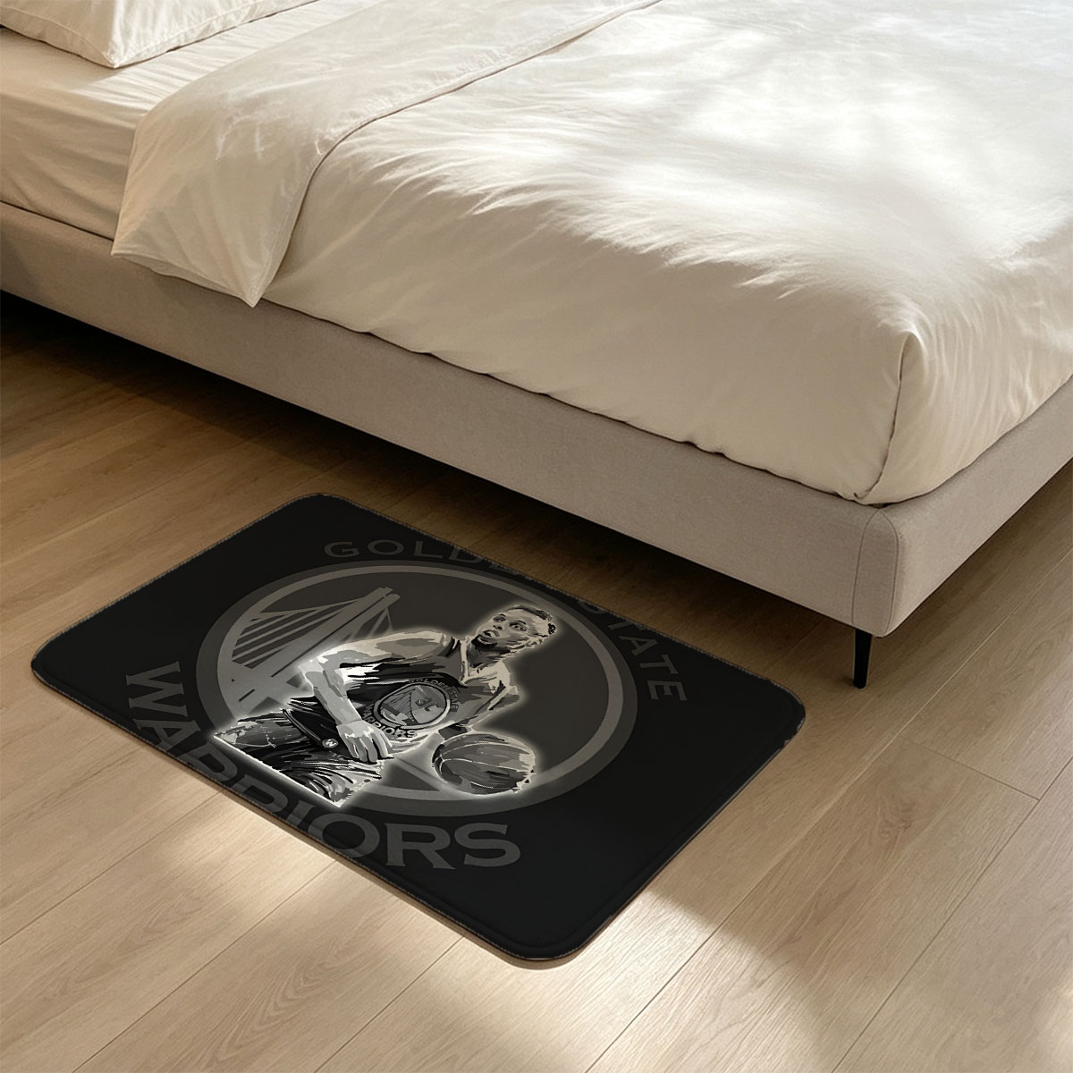 Stephen Curry in Golden State Warriors Uniform with Basketball - Flannel floor mat