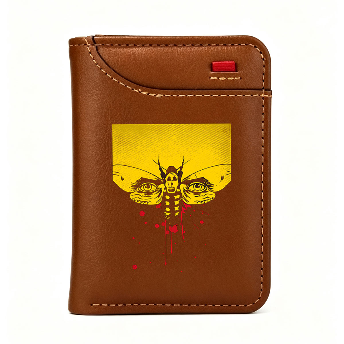 Moth with Skull Face and Blood Drips on Yellow Background - Vertical Style Wallet