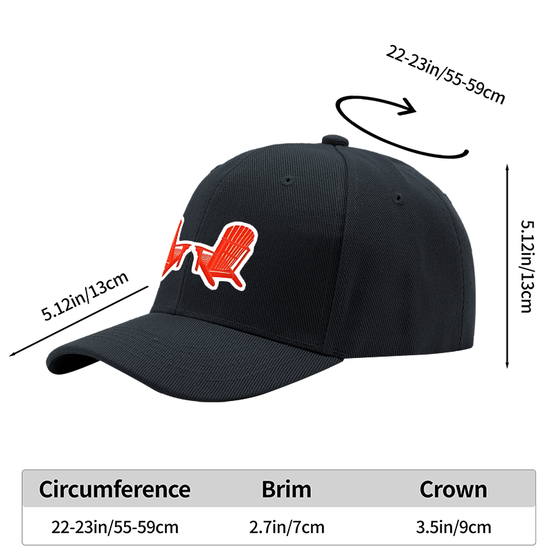 1pc New Baseball Cap with Red Adirondack Chair Print and Text Design Unisex Adjustable Hat for Outdoor Relaxation and Leisure Activities Suitable for Adults Who Love Nature and Casual Style