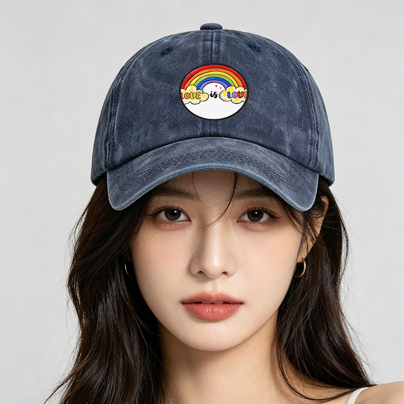 Men's Printed Washed Cap with Rainbow Love is Love Design, Casual Round Brim Lightweight Summer Hat for Outdoor Activities, Perfect for Adults Seeking Comfortable and Stylish Headwear