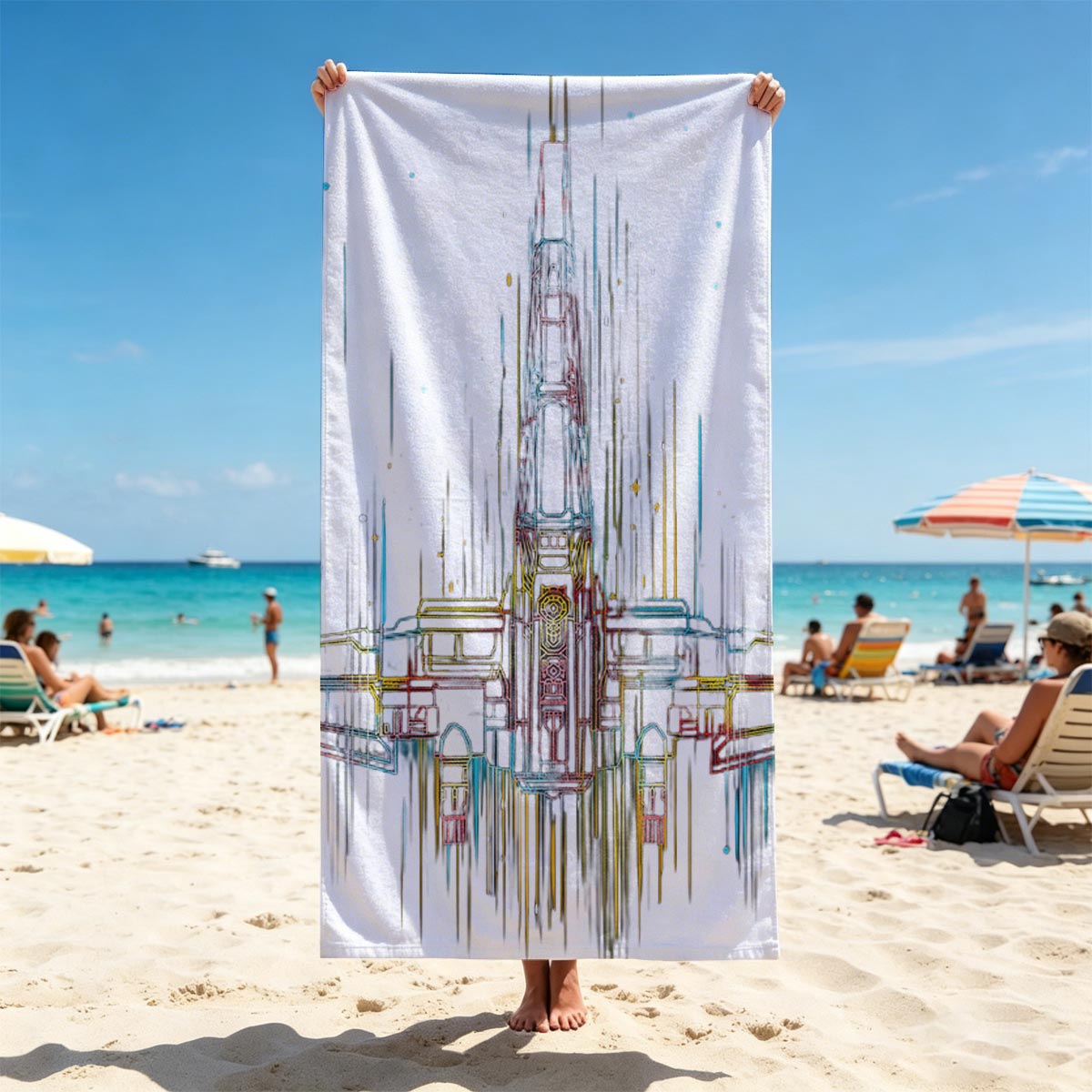 X-Wing Fighter in Neon Glow: Star Wars Iconic Spacecraft Art - Beach towels
