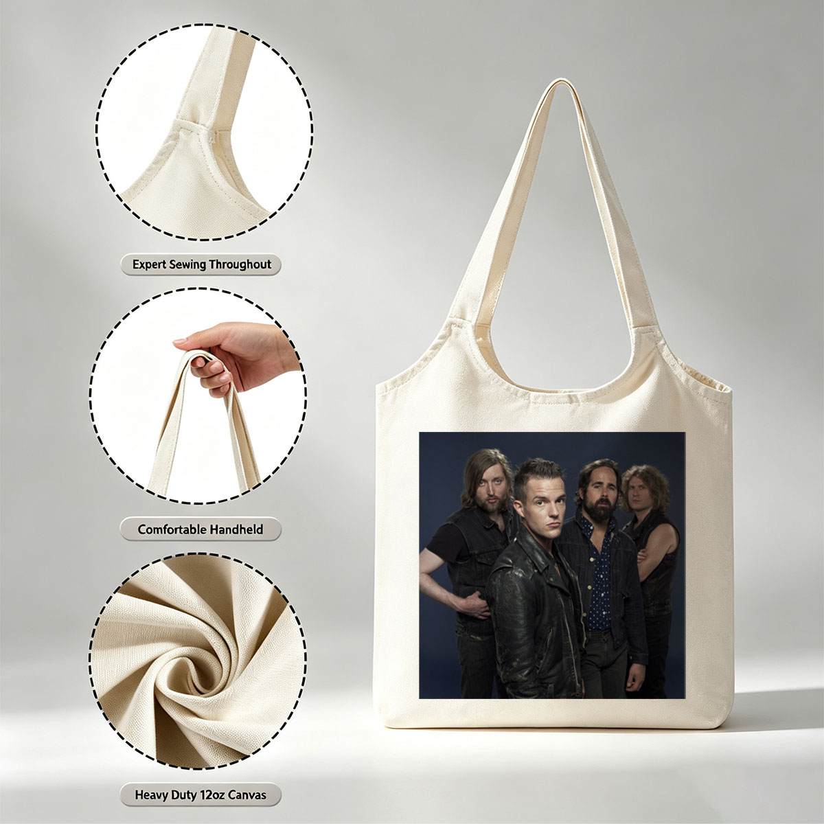 Imagine Dragons Band Members in Stylish Outfits Against Dark Background - Canvas shoulder bags/