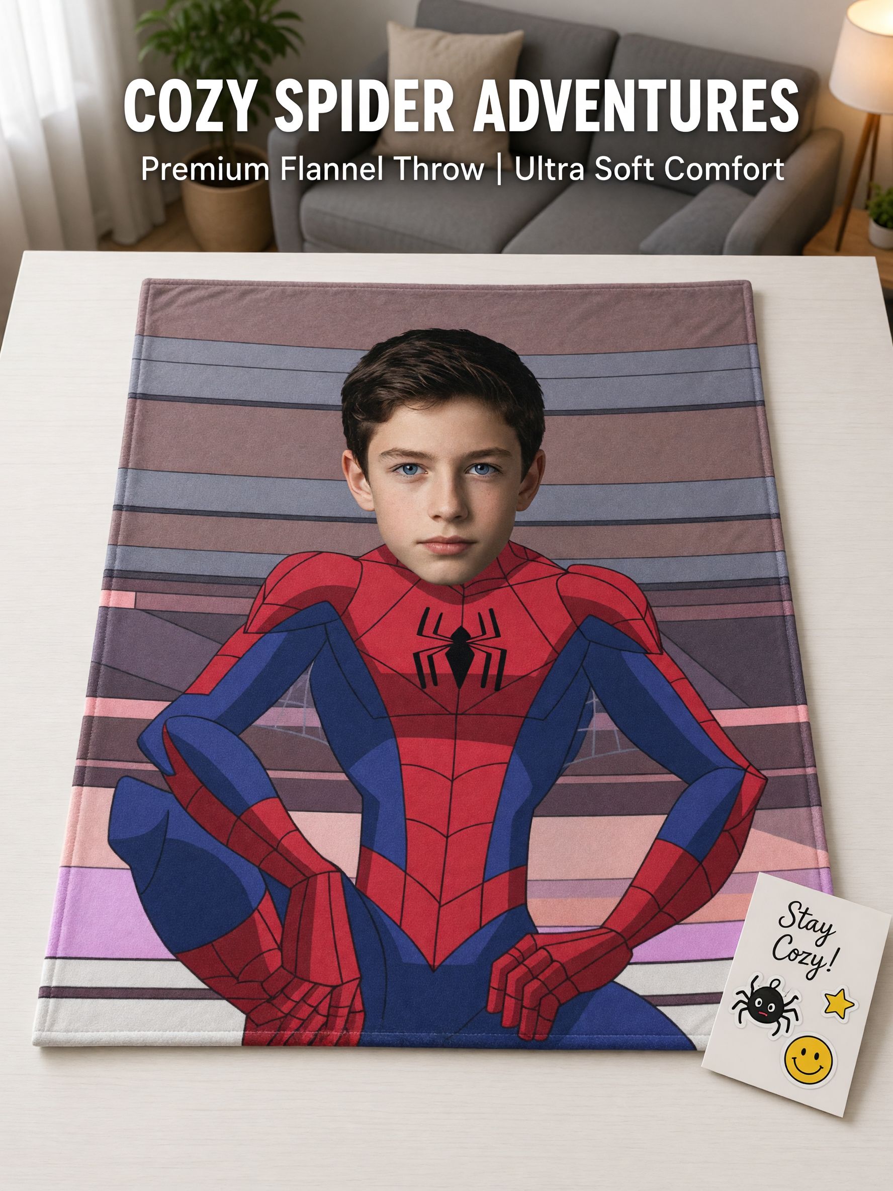 Personalized Photo Face Superhero Flannel Blanket Ultra Soft Cozy Fleece Throw for Kids and Adults Custom Hero Gift