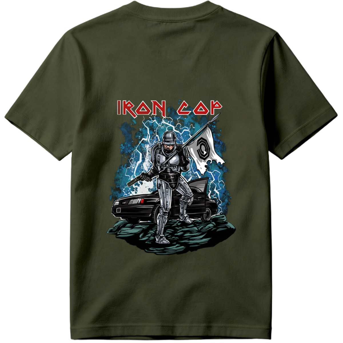 Iron Cop: Robo-Police Officer with Flag and Car - Tee