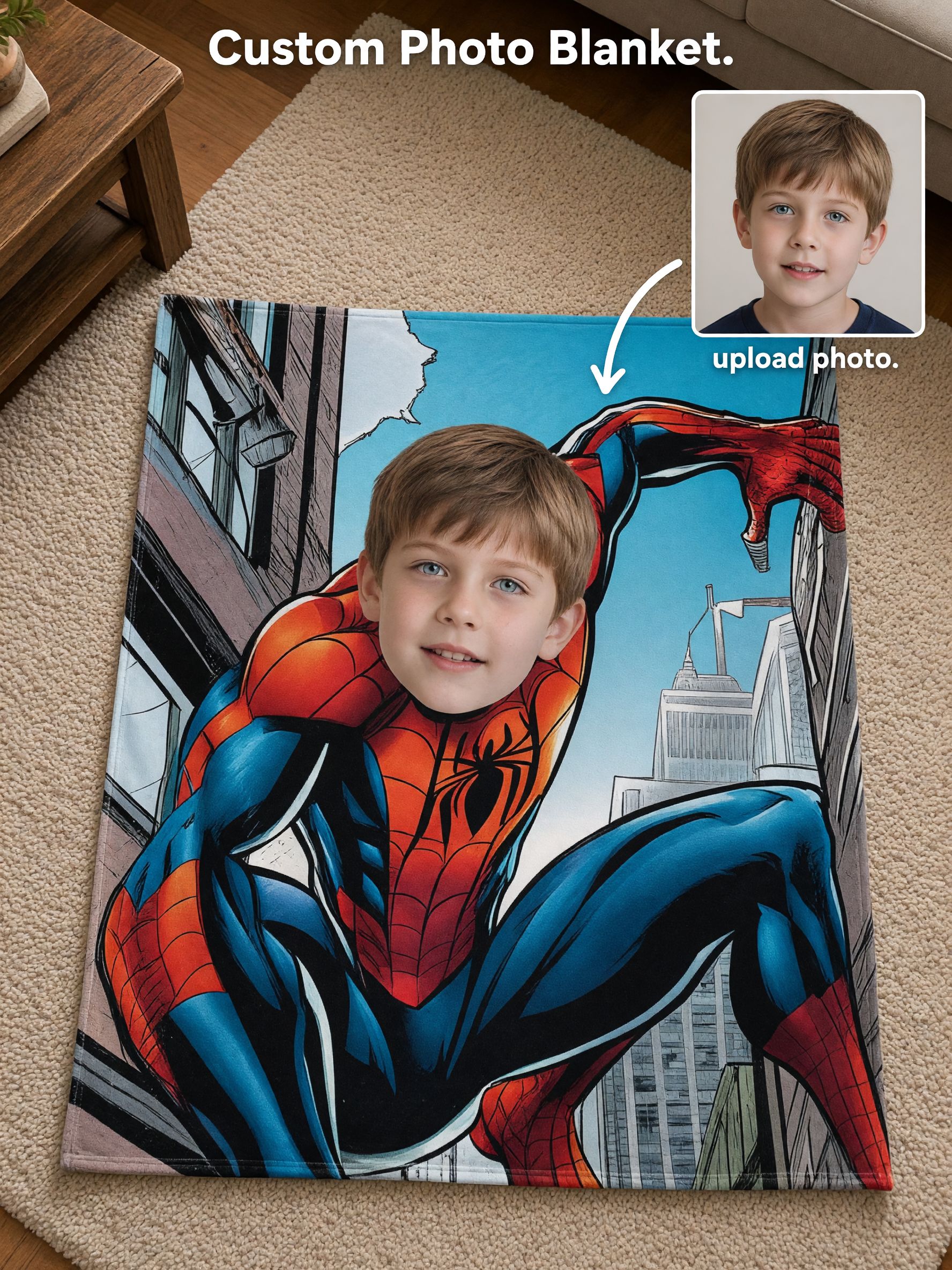 Custom Face Photo Superhero Fleece Blanket, Soft Flannel Comic Throw, Ideal Personalized Gift for Kids and Adults