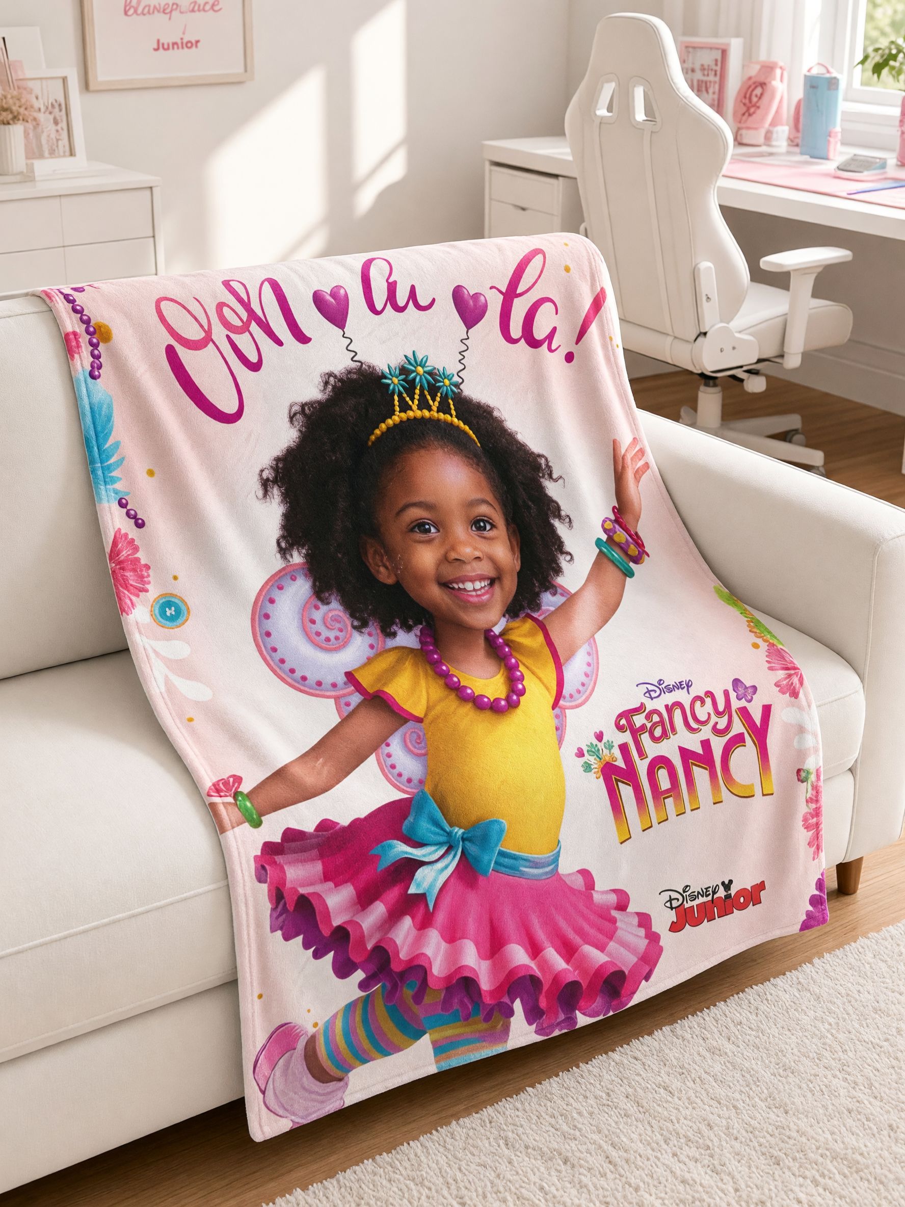 Custom Face Photo Flannel Blanket, Personalized Whimsical Fairy Throw Blanket, Cozy Velvet Keepsake Gift for Kids