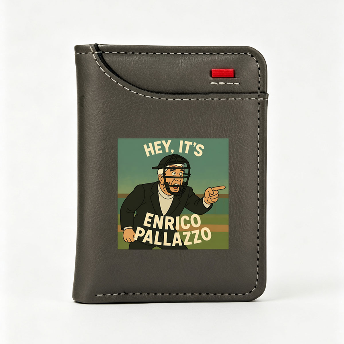 Hey, It's Enrico Pallazzo - Animated Character in Baseball Umpire Gear - Vertical Style Wallet