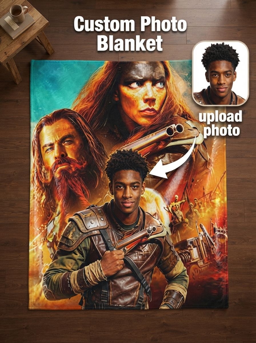 Custom Photo Face Flannel Blanket Personalized Cinematic Warrior Portrait Soft Warm Throw for Sofa Couch Ideal Gift