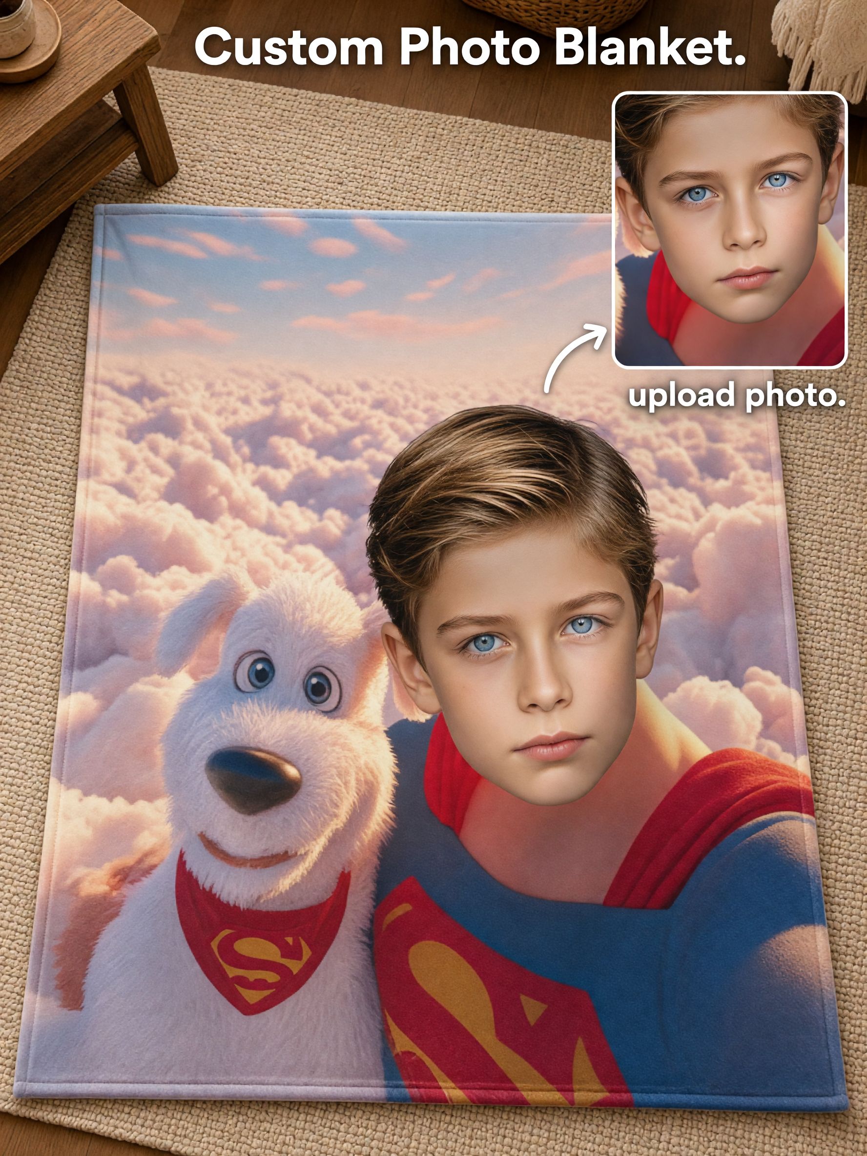 Personalized Custom Face Blanket, Superhero Photo Flannel Fleece Throw, Ideal Personalized Gift for Kids and Family