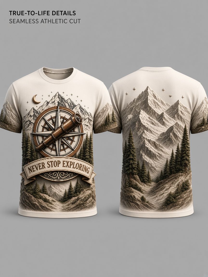 Mountain Explorer 3D Optical Illusion Graphic Tee Breathable Athletic Mesh T-Shirt Casual and Sports Wear