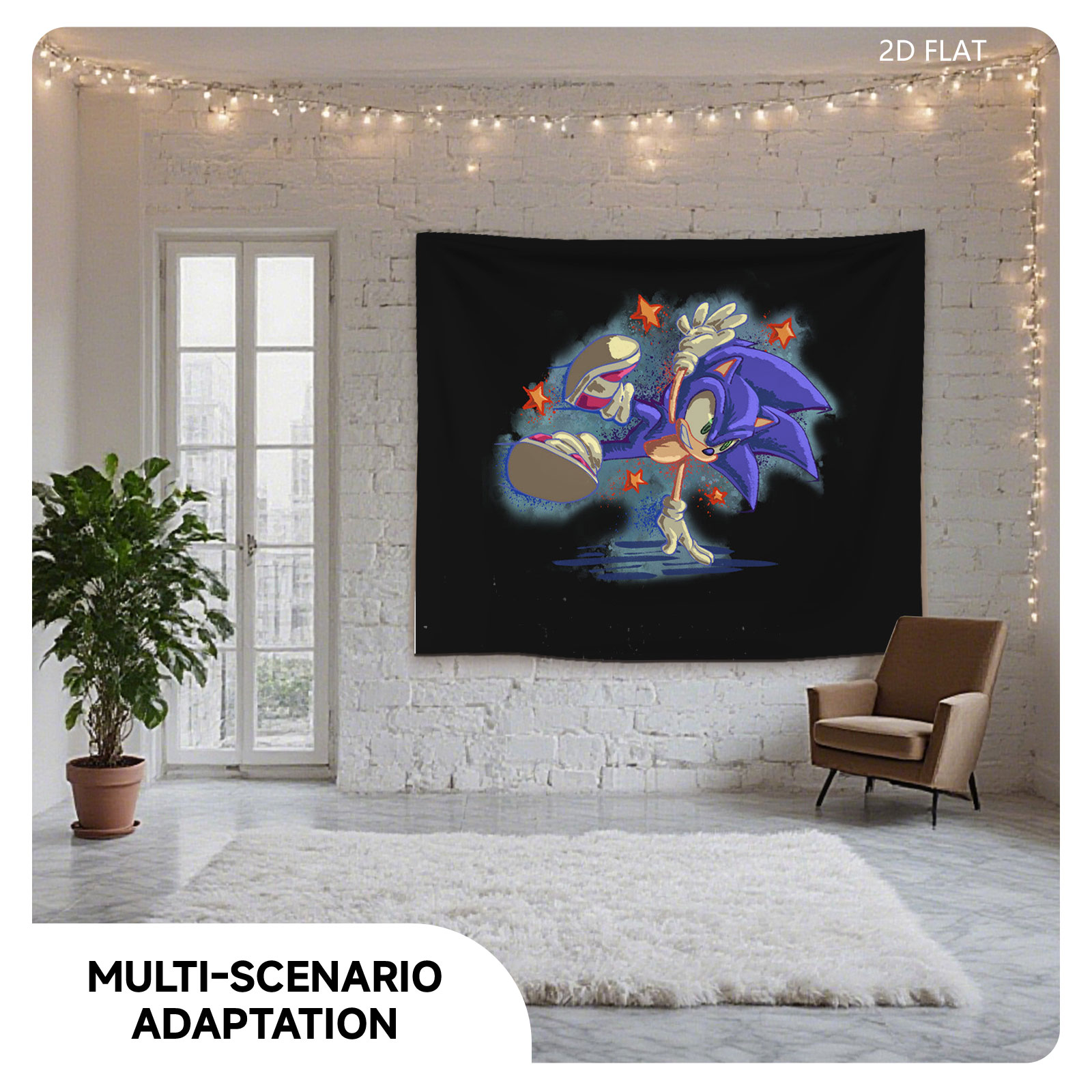 Sonic the Hedgehog in Dynamic Pose with Stars - Tapestry