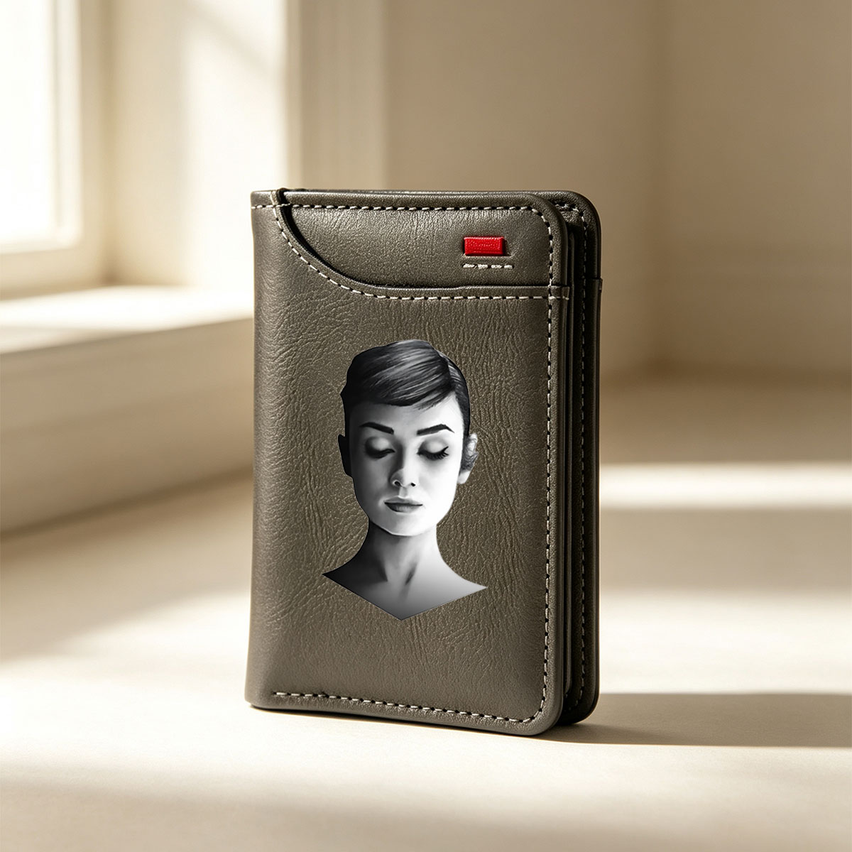 Audrey Hepburn Portrait in Black and White - Vertical Style Wallet