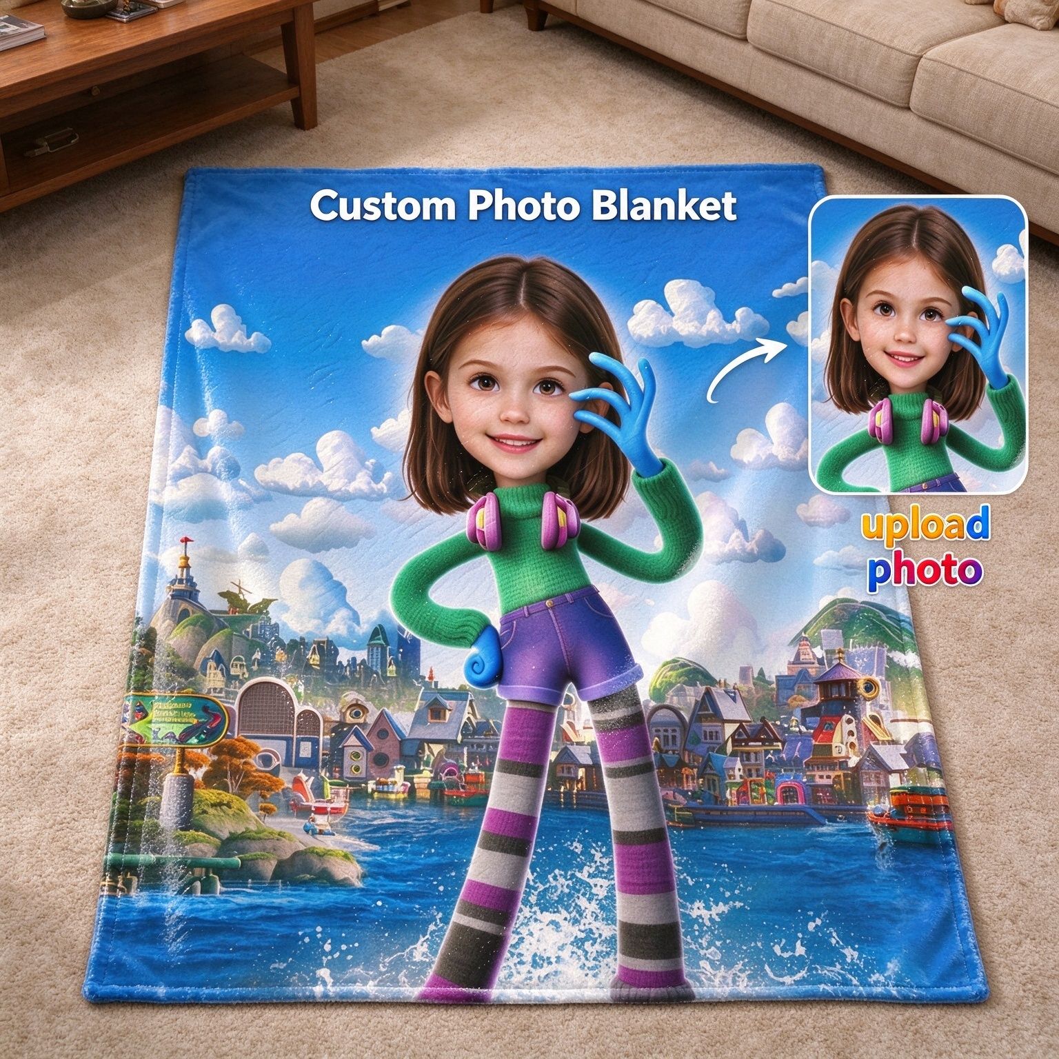 Custom Face Photo Blanket Personalized Flannel Fleece Throw Skin Friendly Plush Wrap for Sofa Bed Ideal Gift