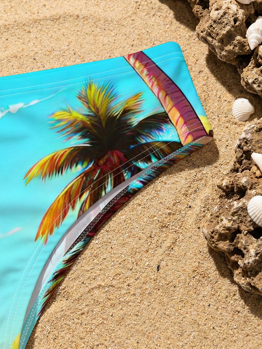 Tropical Sunset Beach with Palm Trees and a Solitary Figure -  Men's swim trunks
