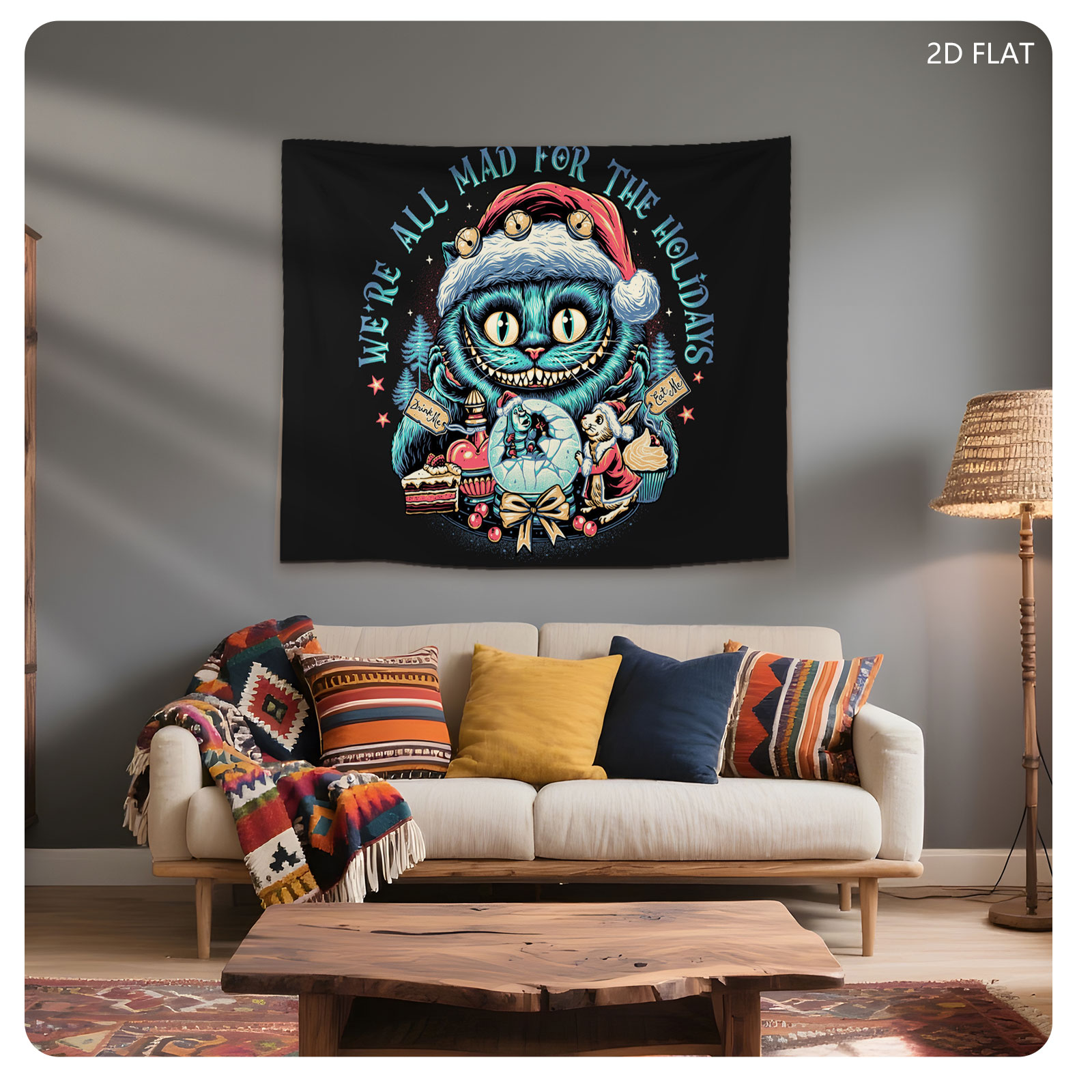 Cheshire Cat, White Rabbit, and Mad Hatter in Holiday Cheer: 