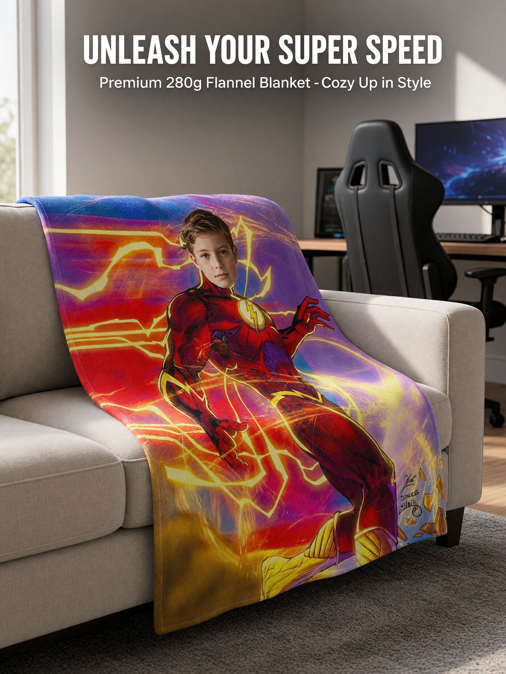 Custom Face Superhero Flannel Blanket, Personalized Photo Soft Plush Throw for Kids, Ideal Cozy Birthday Gift