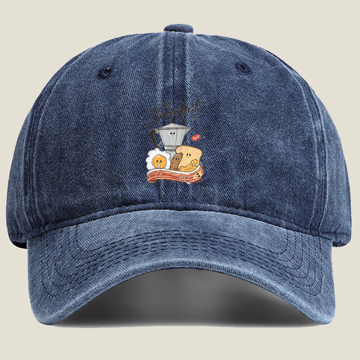 The Breakfast Club: Coffee Pot, Egg, Sausage, Toast, and Bacon - Washed Denim - Baseball Cap