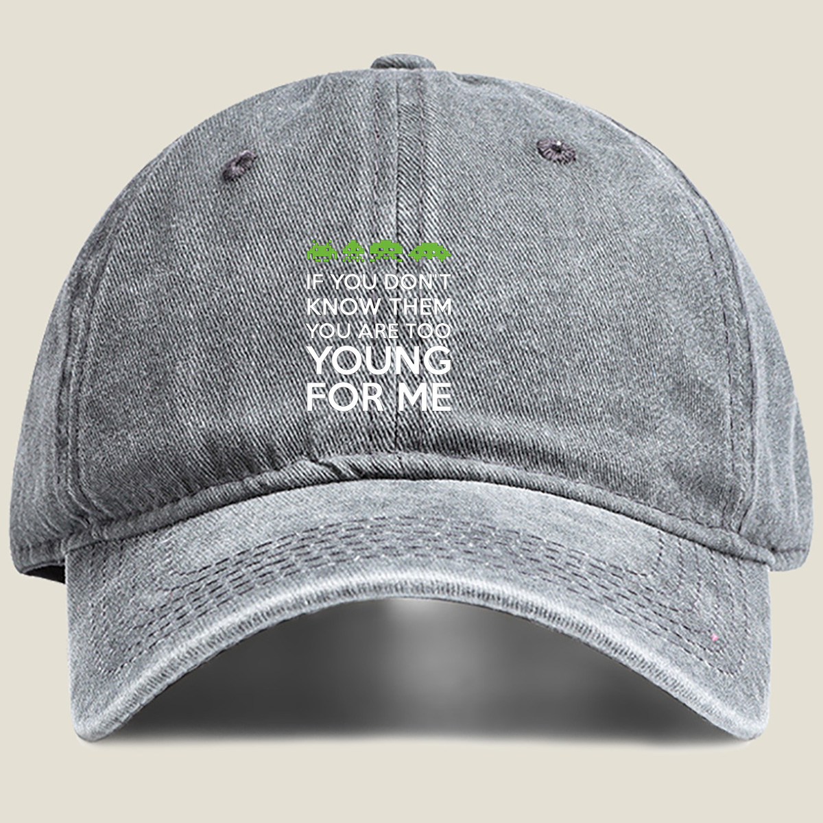 Space Invaders: If You Don't Know Them, You Are Too Young for Me - Washed Denim - Baseball Cap