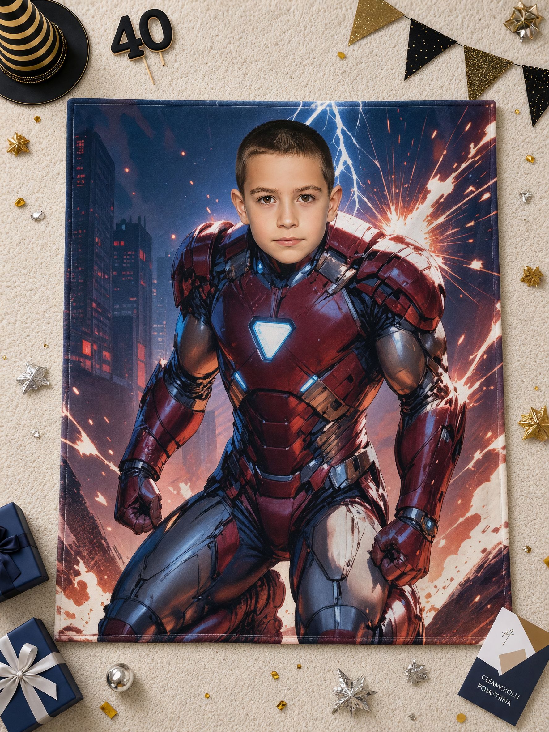 Custom Photo Face Superhero Flannel Throw Blanket Personalized Picture Armored Hero Fleece Bed Couch Cover Warm