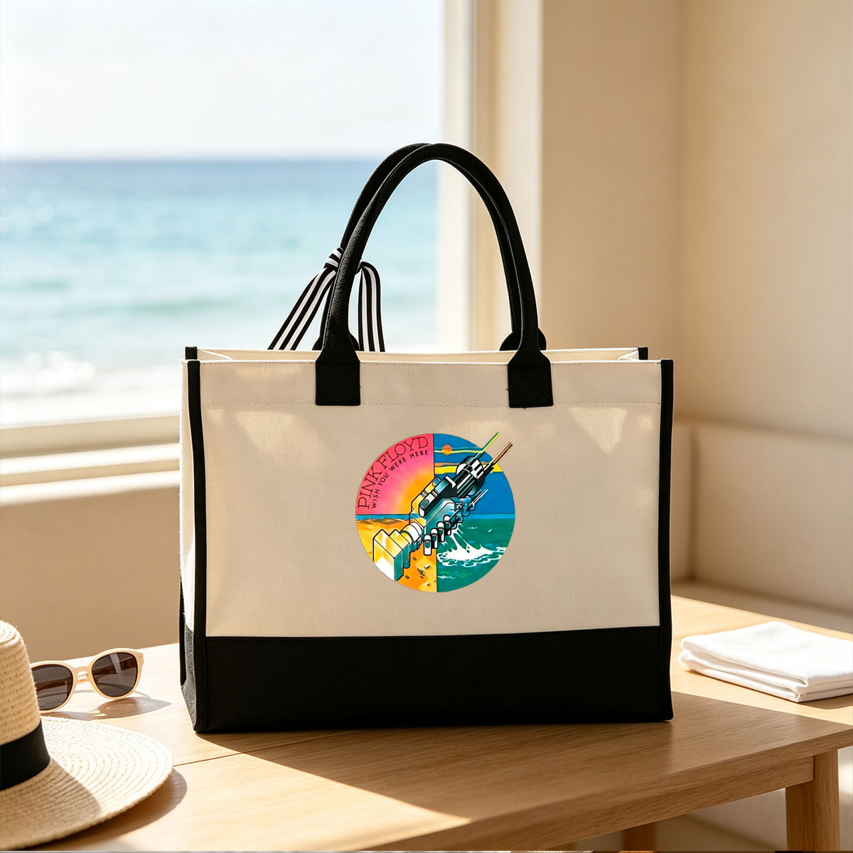 Pink Floyd Wish You Were Here Album Cover Art - Canvas patchwork gift tote bag