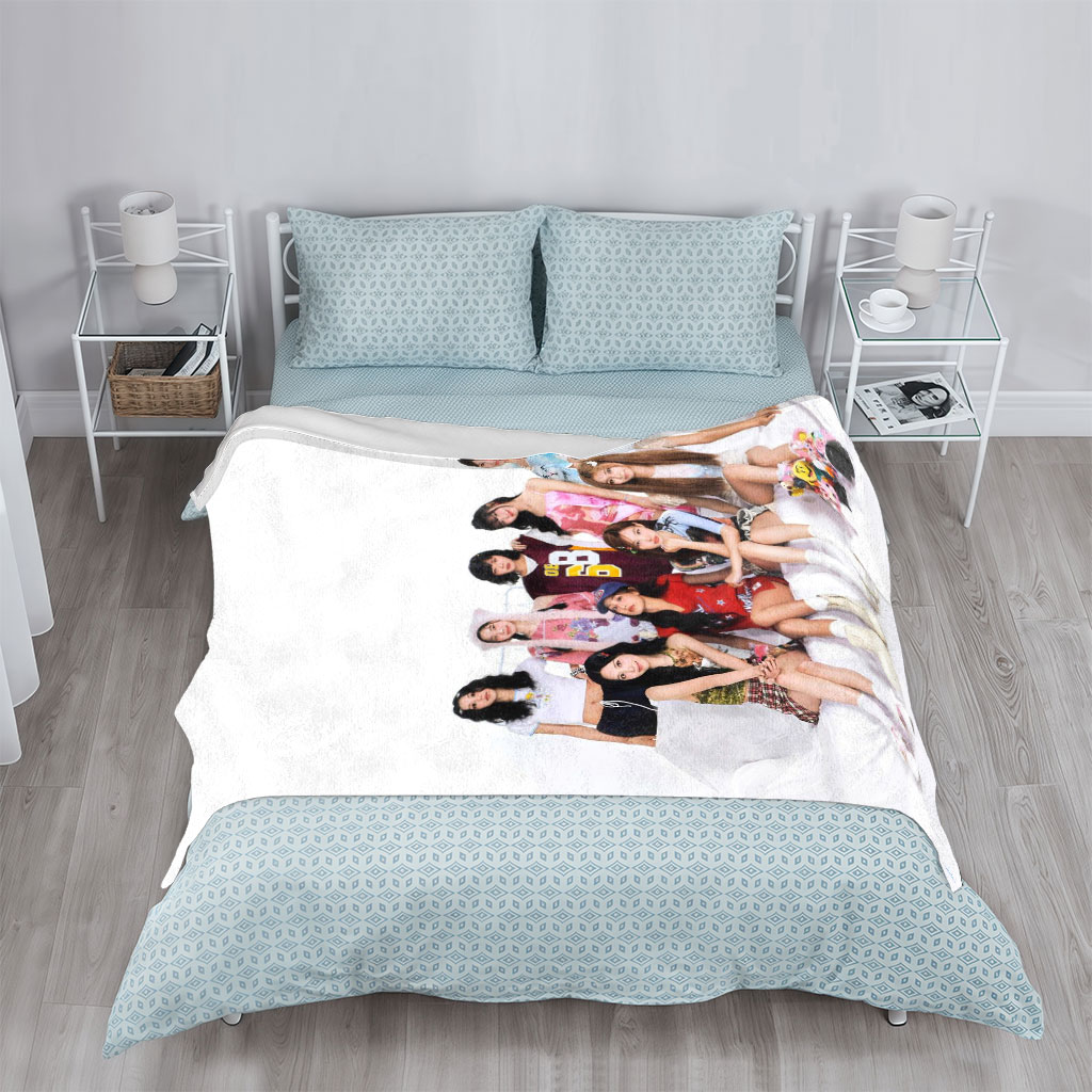 K-pop Girl Group in Casual Outfits Posed on White Background - Blankets
