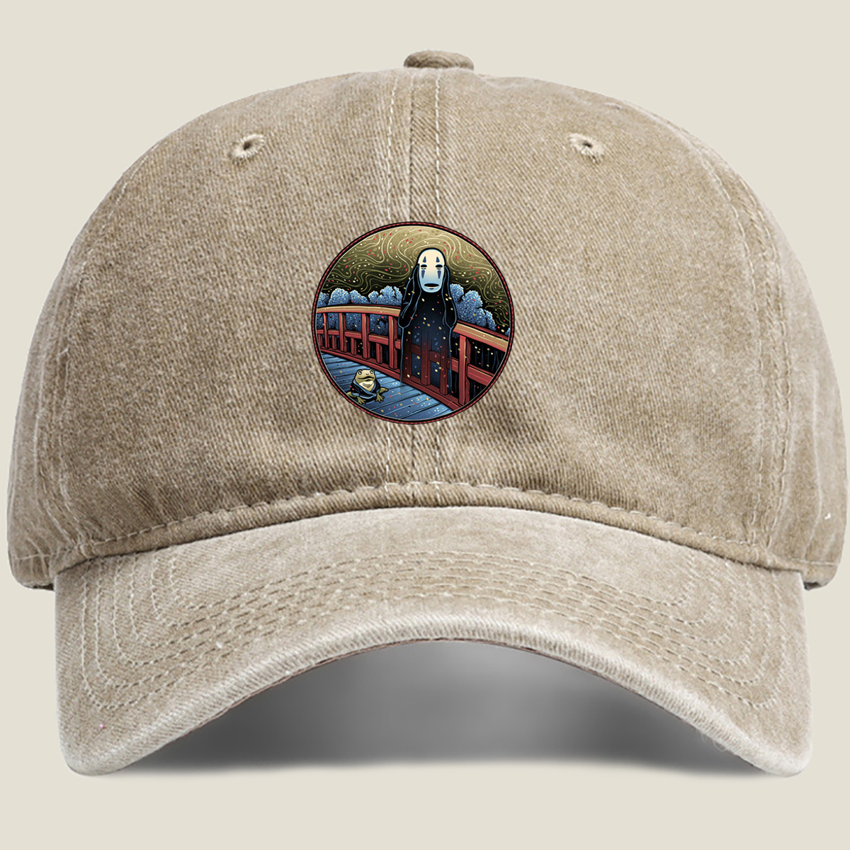 Spirited Away: No-Face and Frog on Bridge - Washed Denim - Baseball Cap