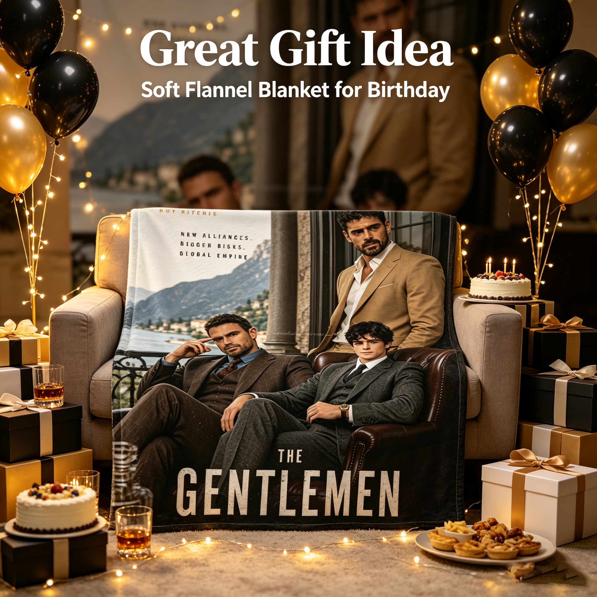 Custom Face Blanket The Gentlemen Season 2 Flannel Blanket for Couch, Bed, or Travel Perfect Gift for Fans of Netflix Series and Guy Ritchie Drama