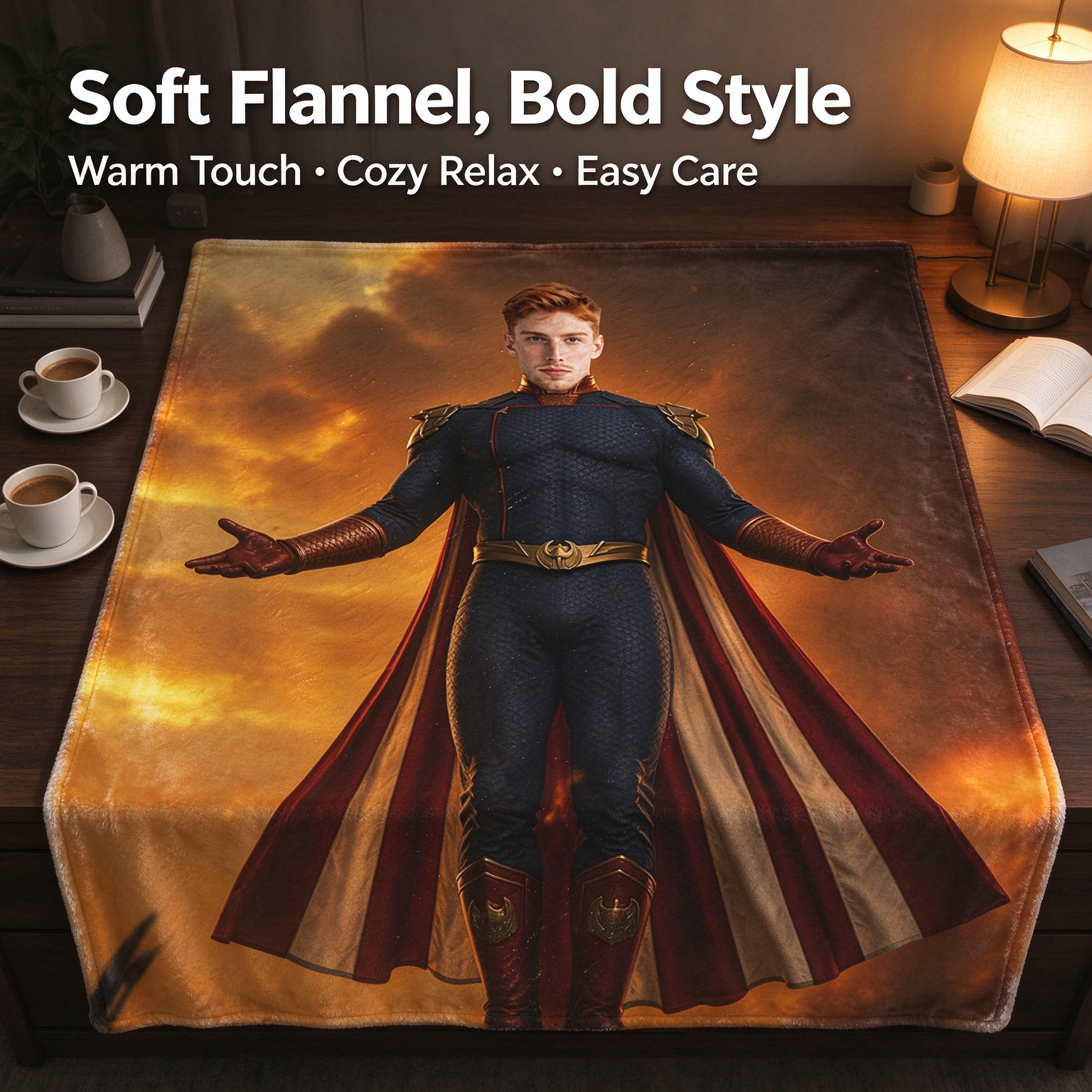 Custom Face Photo Superhero Flannel Fleece Blanket Personalized Soft Warm Throw Blanket for Couch Bed and Unique Gift
