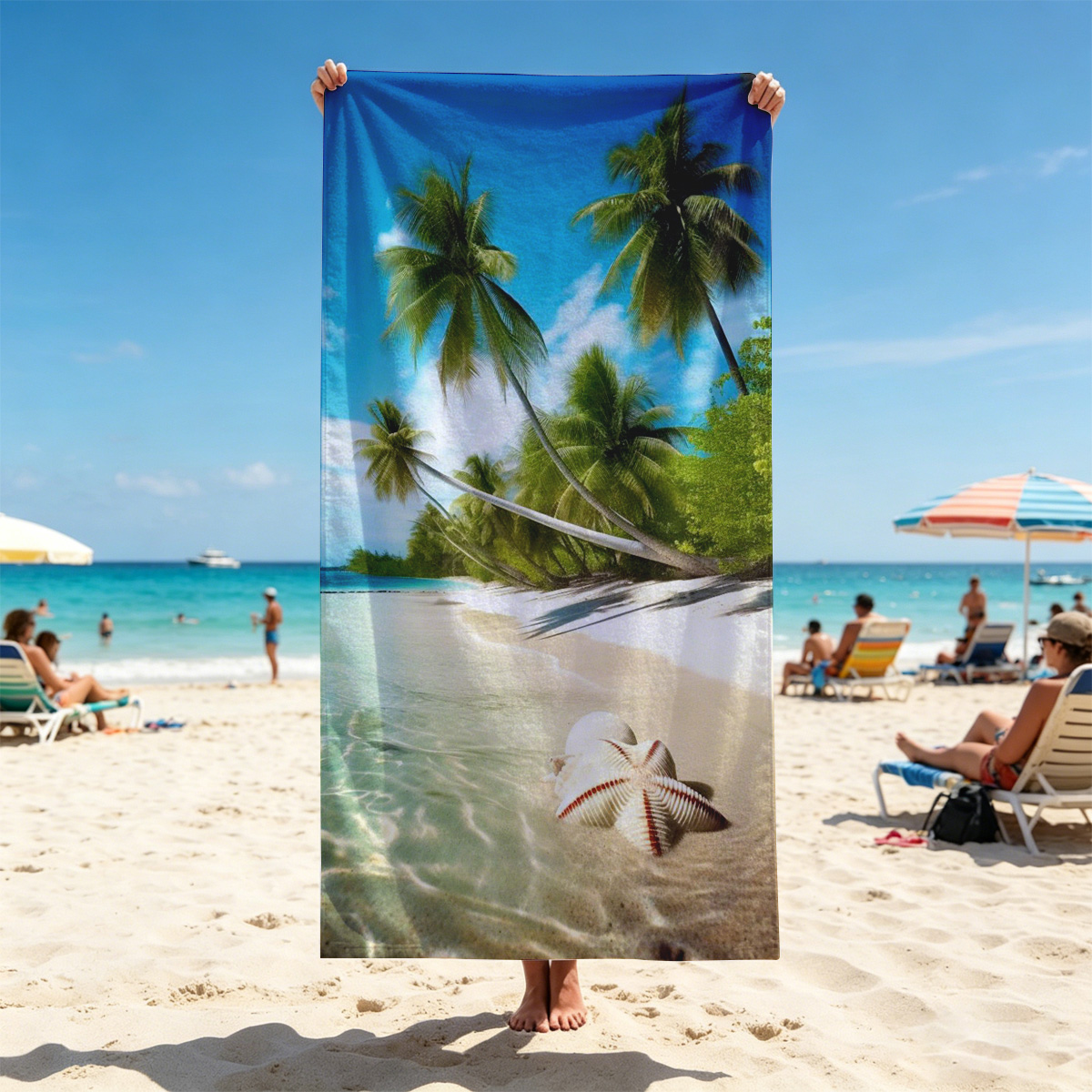 Tropical Beach with Palm Trees and Starfish - Beach towels
