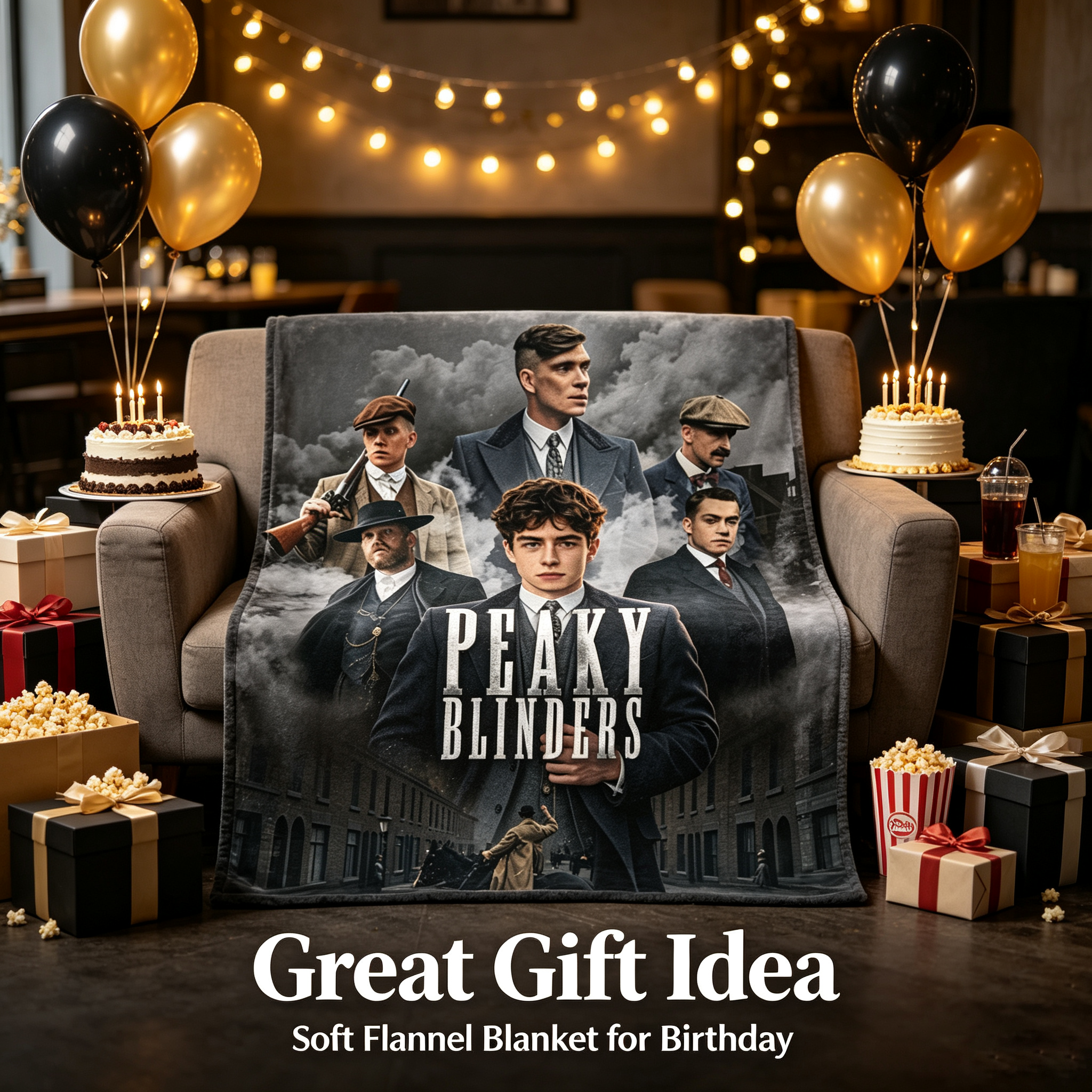 Custom Face Blanket Peaky Blinders Flannel Blanket for Fans of the Netflix Series Perfect Gift for Movie and TV Show Enthusiasts