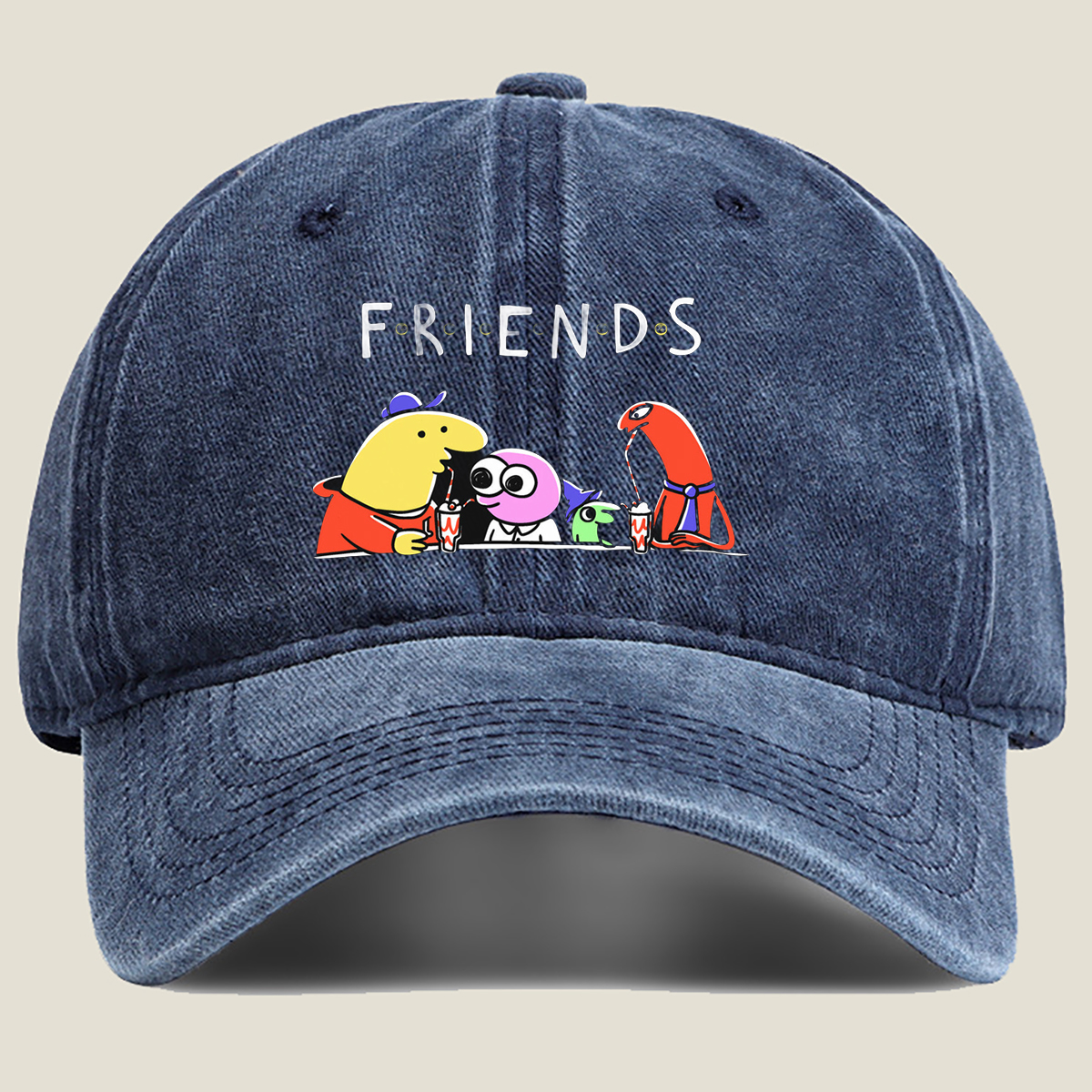 Friends: The Animated Characters Enjoying Drinks Together - Washed Denim - Baseball Cap