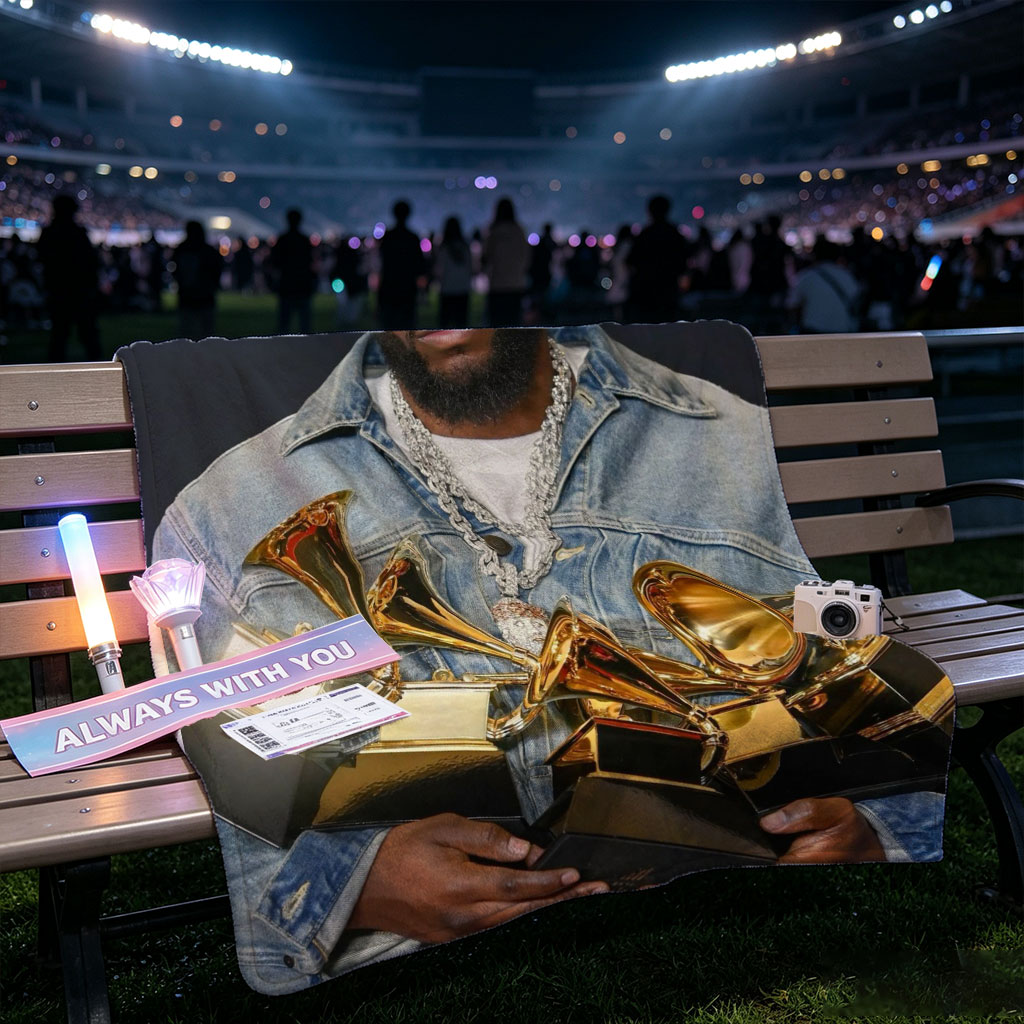 Kendrick Lamar at the Grammy Awards Holding Multiple Trophies - Blankets