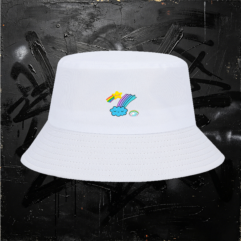 Unisex Fisherman Hat with Rainbow Star and Cloud Print, Classic Cotton Bucket Hat for Outdoor Activities, Perfect for Youth and Adults Seeking Fun and Comfortable Sun Protection