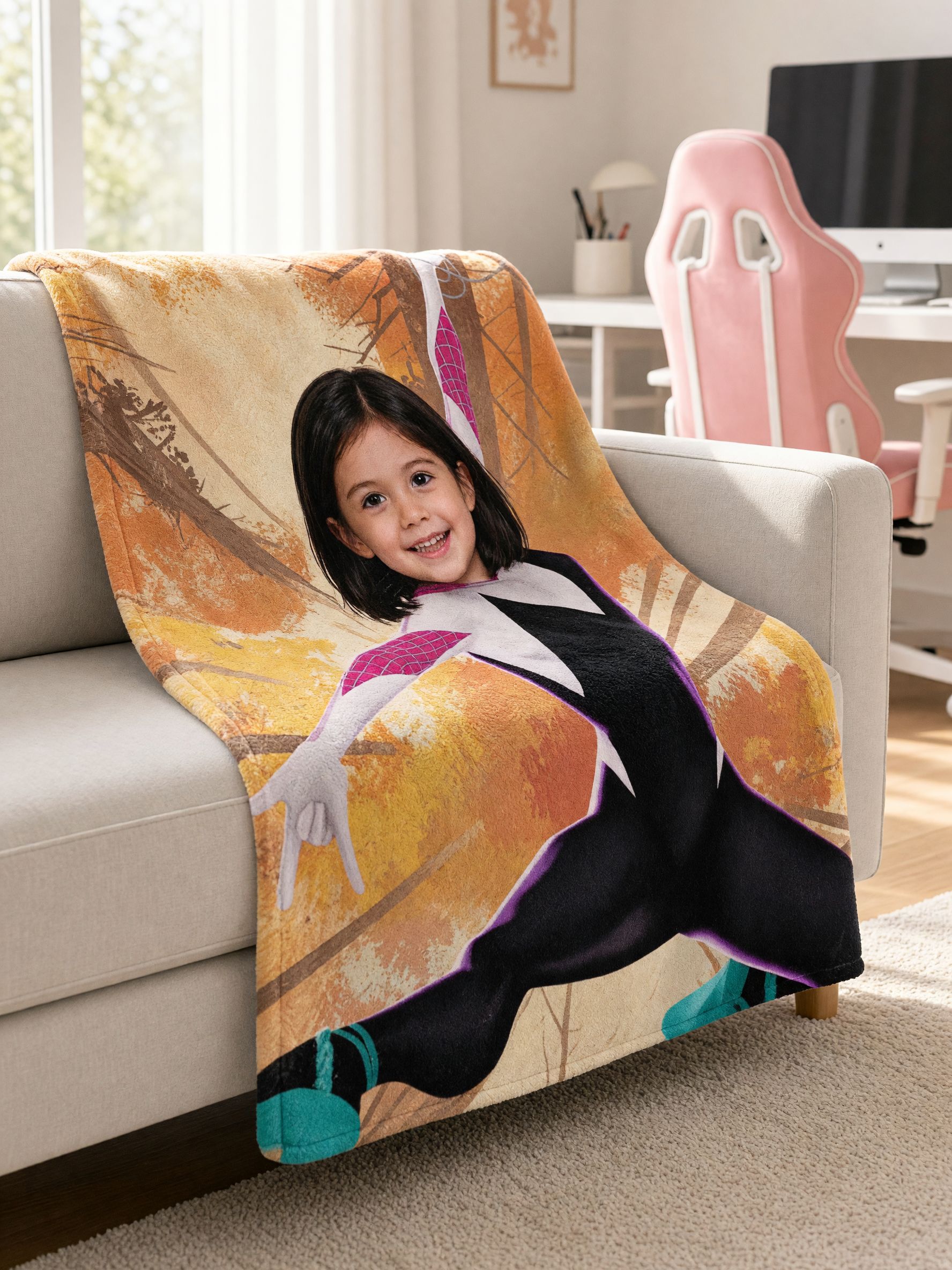 Custom Superhero Photo Flannel Blanket, Personalized Face Throw Blanket, Cozy Velvet Plush Gift for Kids and Family