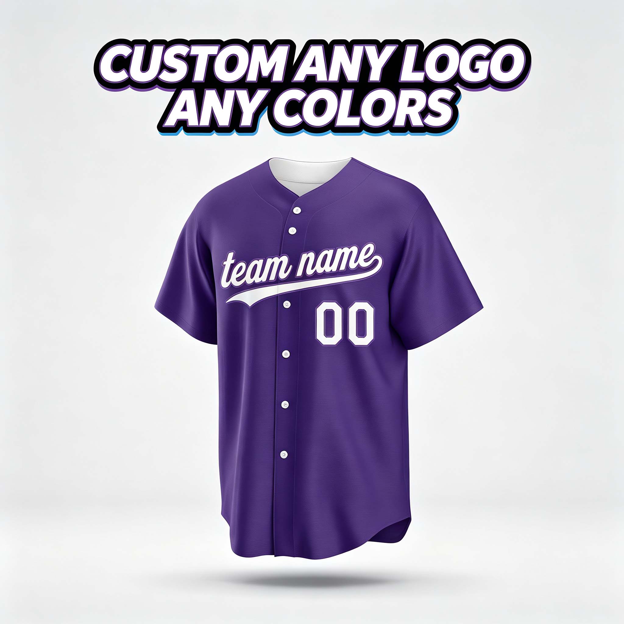 Custom Printed Colorado Mountain Style Baseball Jersey Royal Purple Short Sleeve Button Down Shirt for Men and Women