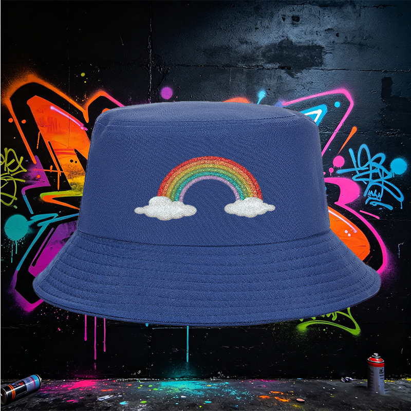 Unisex Rainbow Glitter Bucket Hat with Cloud Design - Classic Fisherman Hat for Outdoor Activities, Beach, Travel, and Casual Wear - Perfect for Youth, Adults, and Fashion Lovers Seeking Vibrant Style