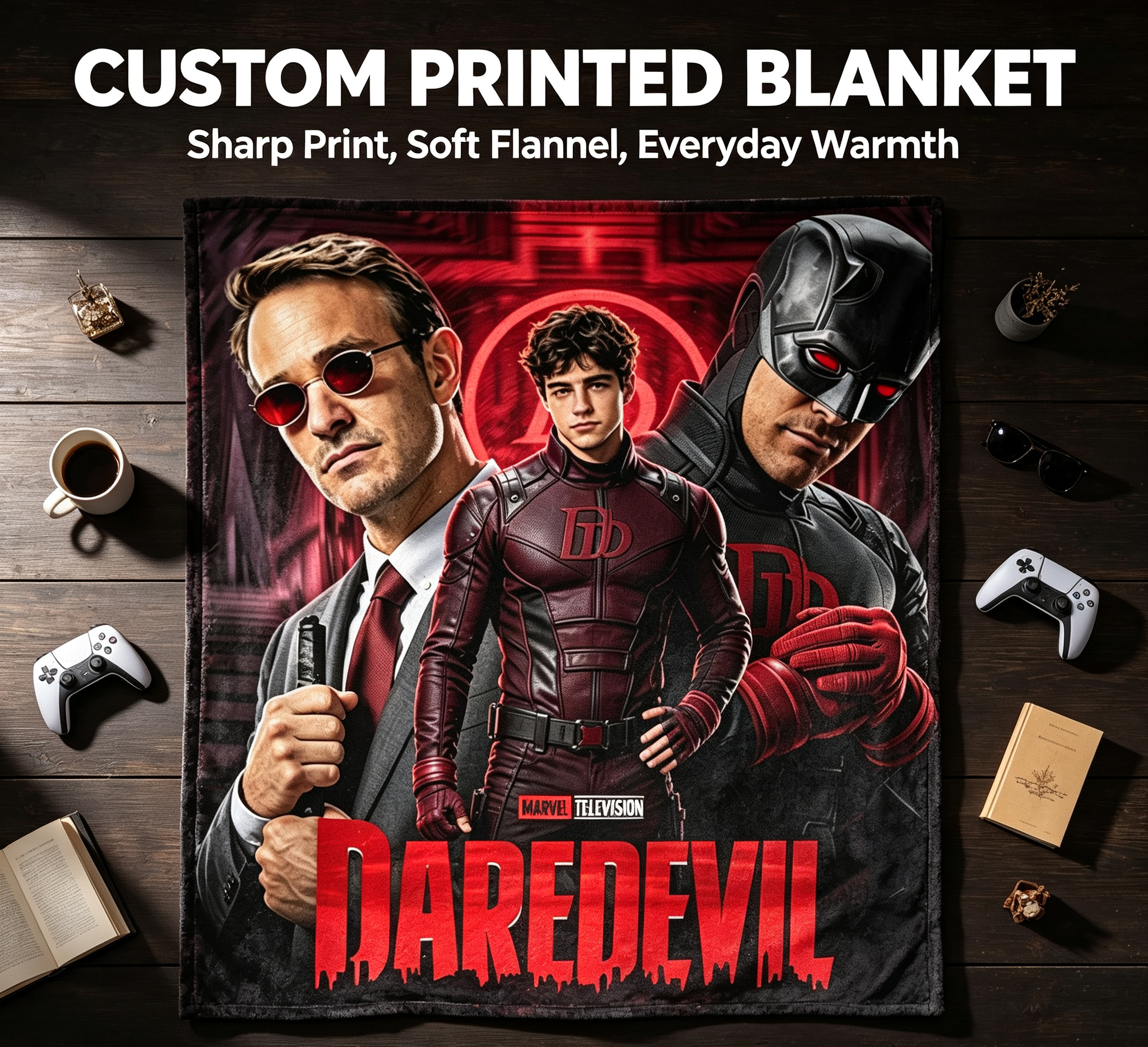 Custom Face Blanket Daredevil Born Again Flannel Blanket for Fans and Collectors – Perfect Gift or Giveaway for Marvel Television Series Enthusiasts