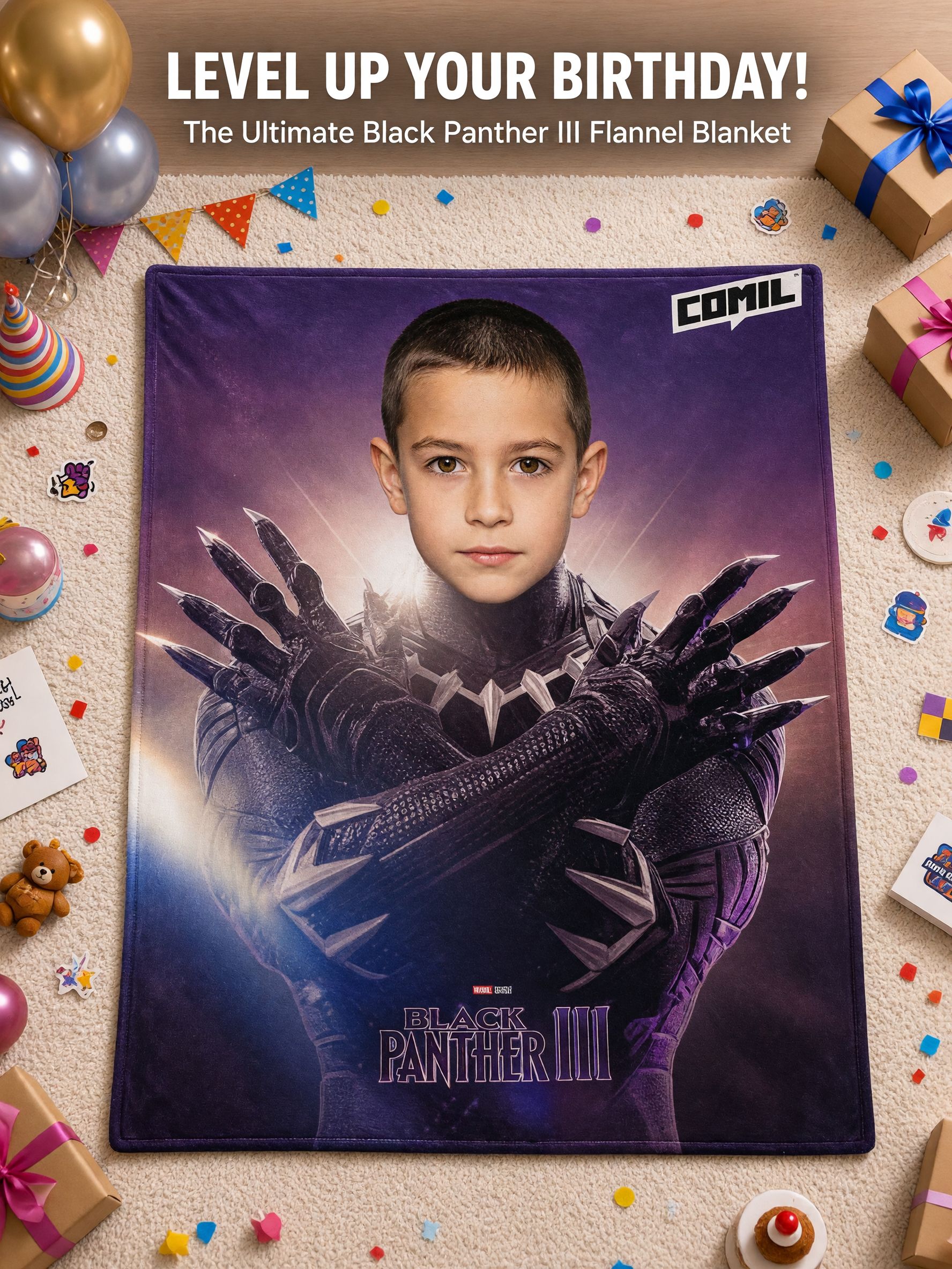 Personalized Custom Face Blanket, Superhero Comic Photo Soft Flannel Fleece Throw for Kids Boys and Couch Bed Gift