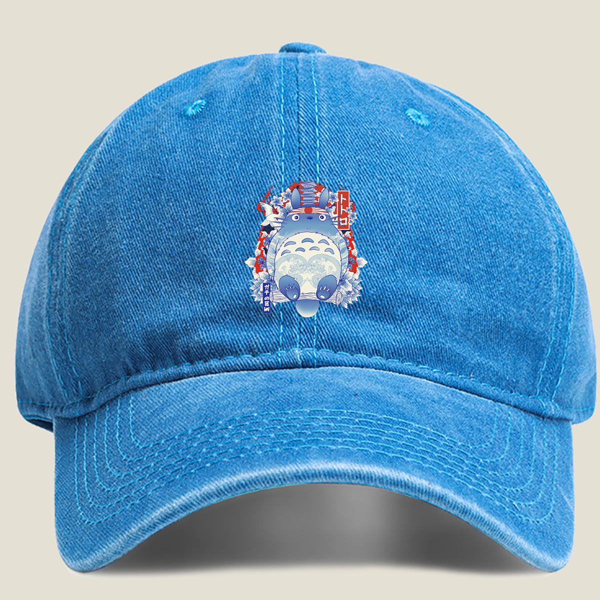 Totoro Japanese Art Design - Washed Denim - Baseball Cap