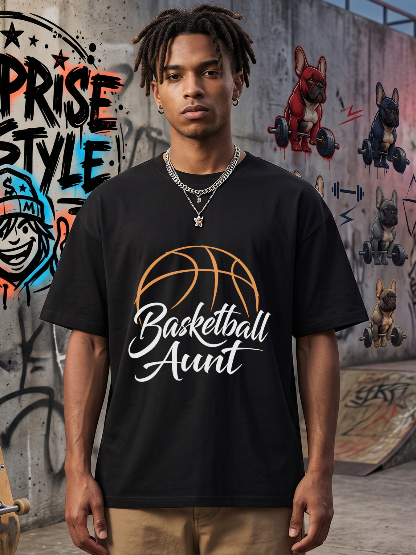 Men's Basketball Aunt Print T-Shirt Basketball Graphic Design Casual Round Neck Summer Lightweight Breathable Short Sleeve T-Shirt for Sports Fans and Family Gifts Adult Unisex Wear