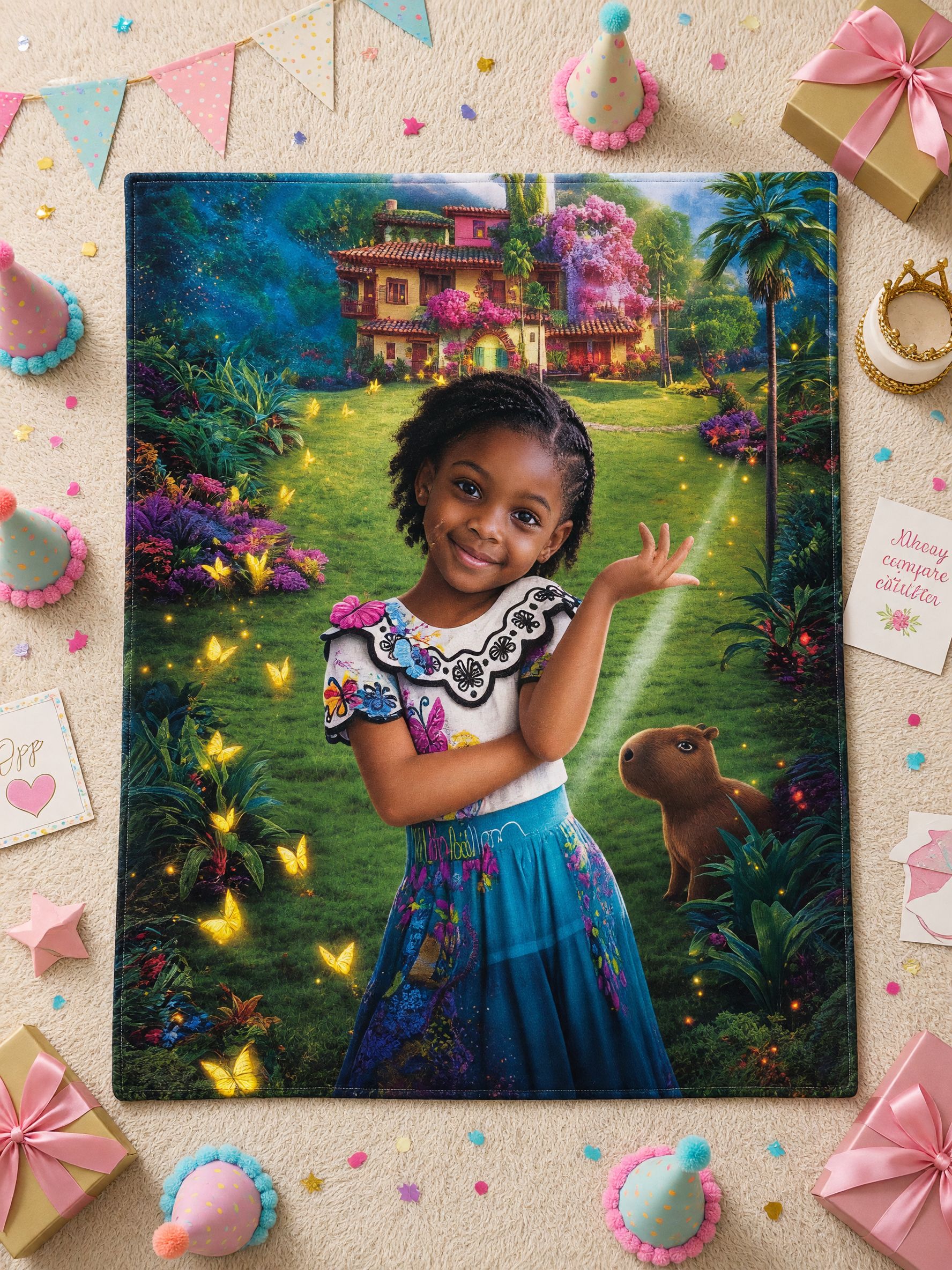 Custom Face Photo Blanket Personalized Flannel Throw, Soft Magical Garden Fleece Blanket for Kids Family Gift